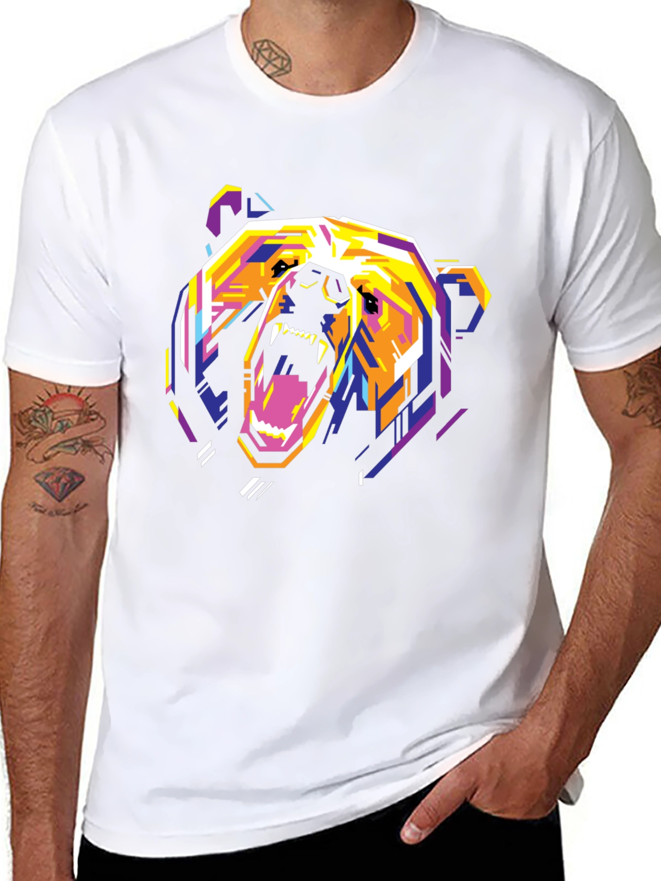 Geometric Bear Graphic Print T-Shirt