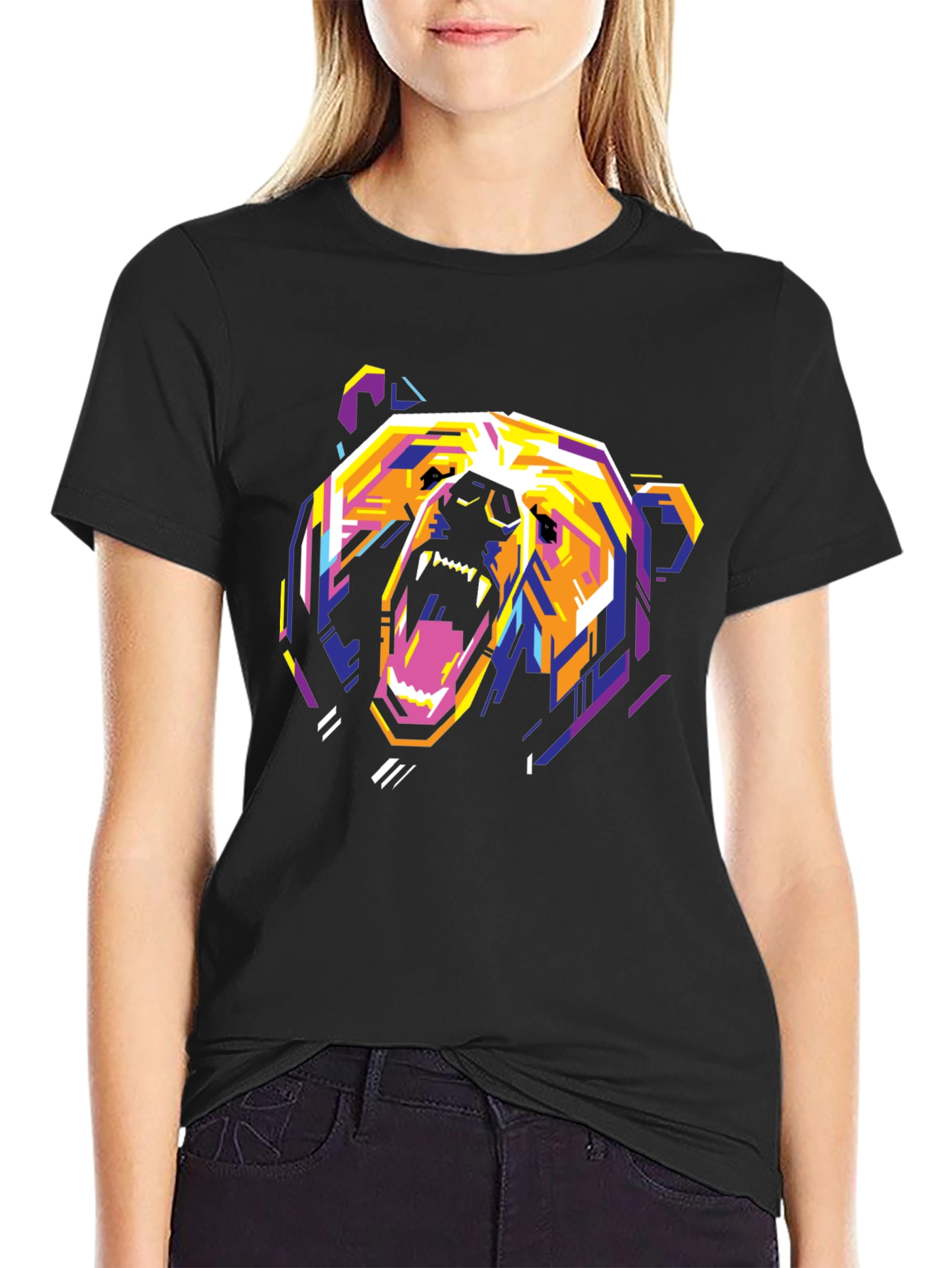 Geometric Bear Graphic Print T-Shirt