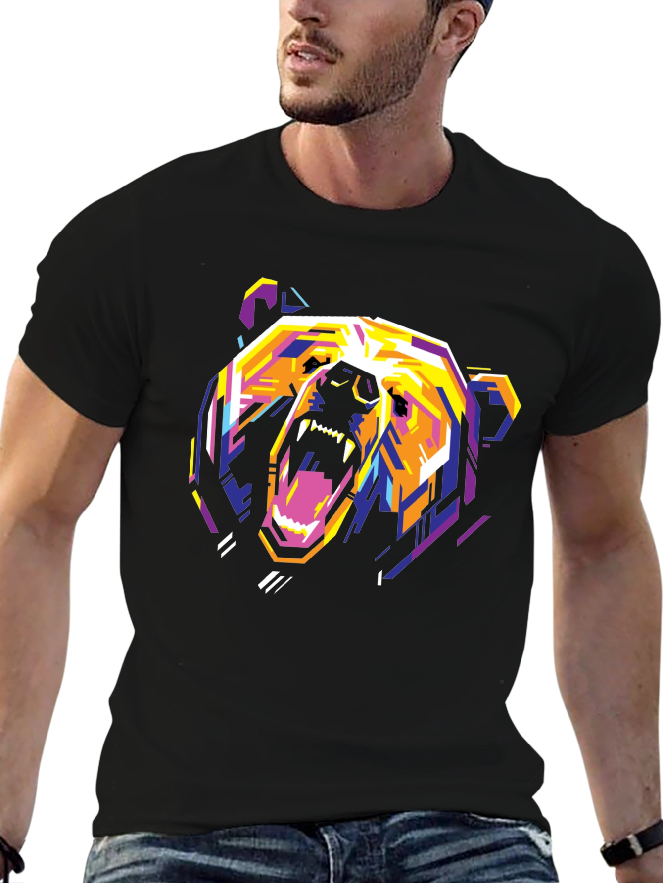 Geometric Bear Graphic Print T-Shirt