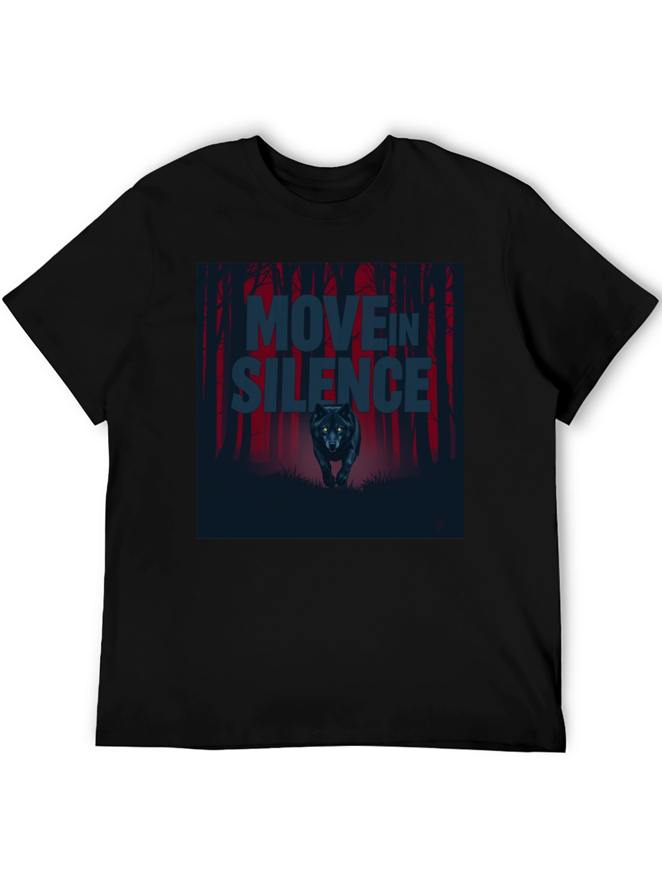 Move in Silence Wolf Graphic T-Shirt - Black