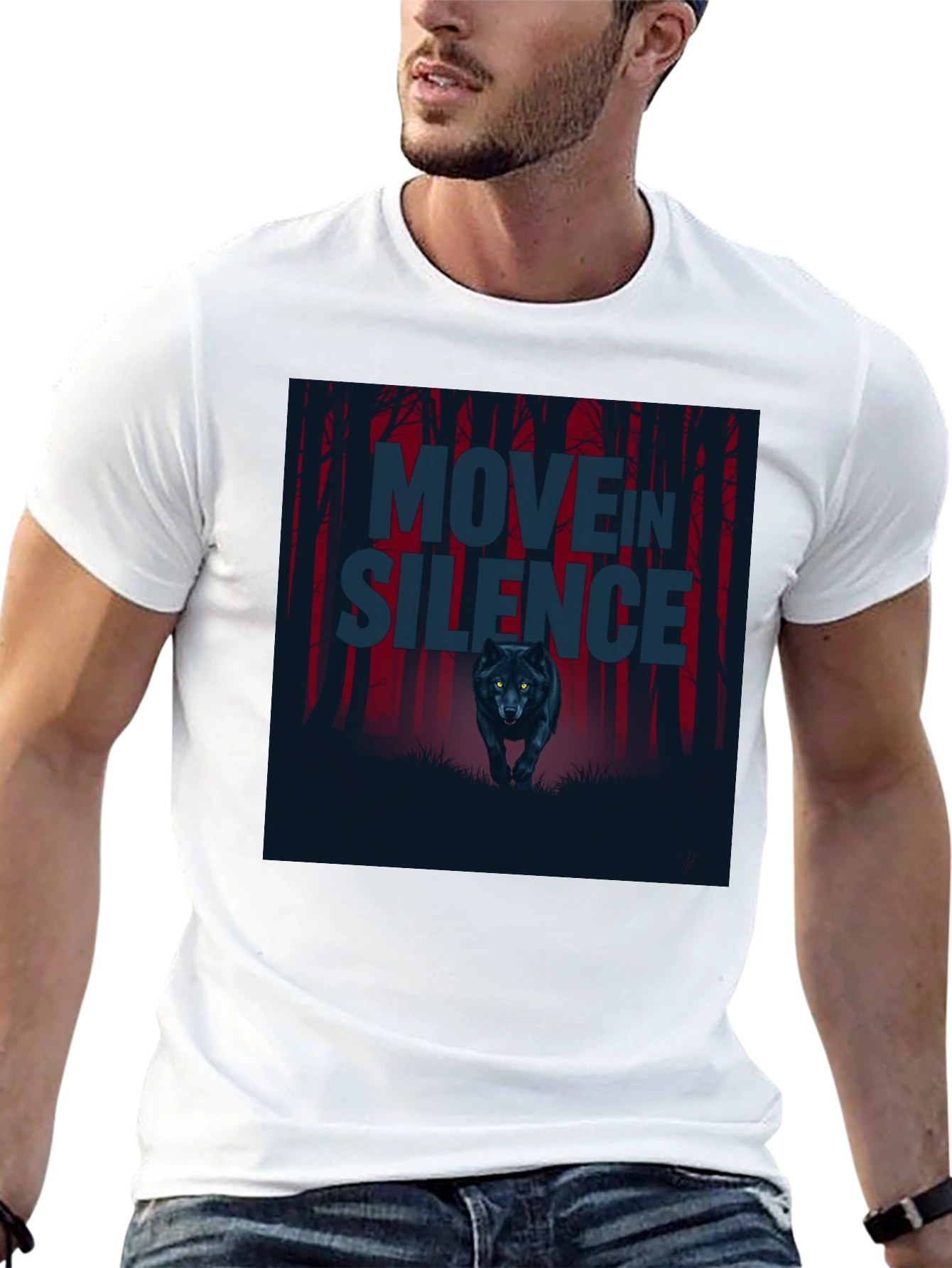 Move in Silence Wolf Graphic T-Shirt - Black