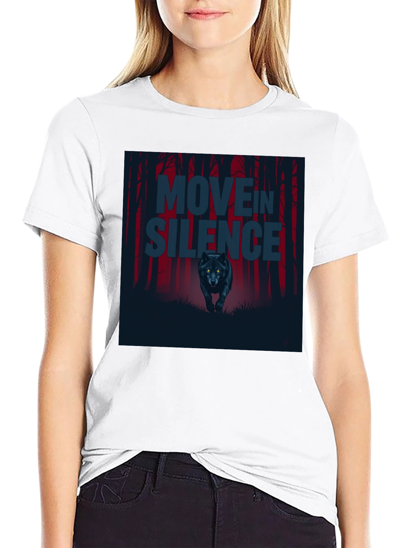 Move in Silence Wolf Graphic T-Shirt - Black