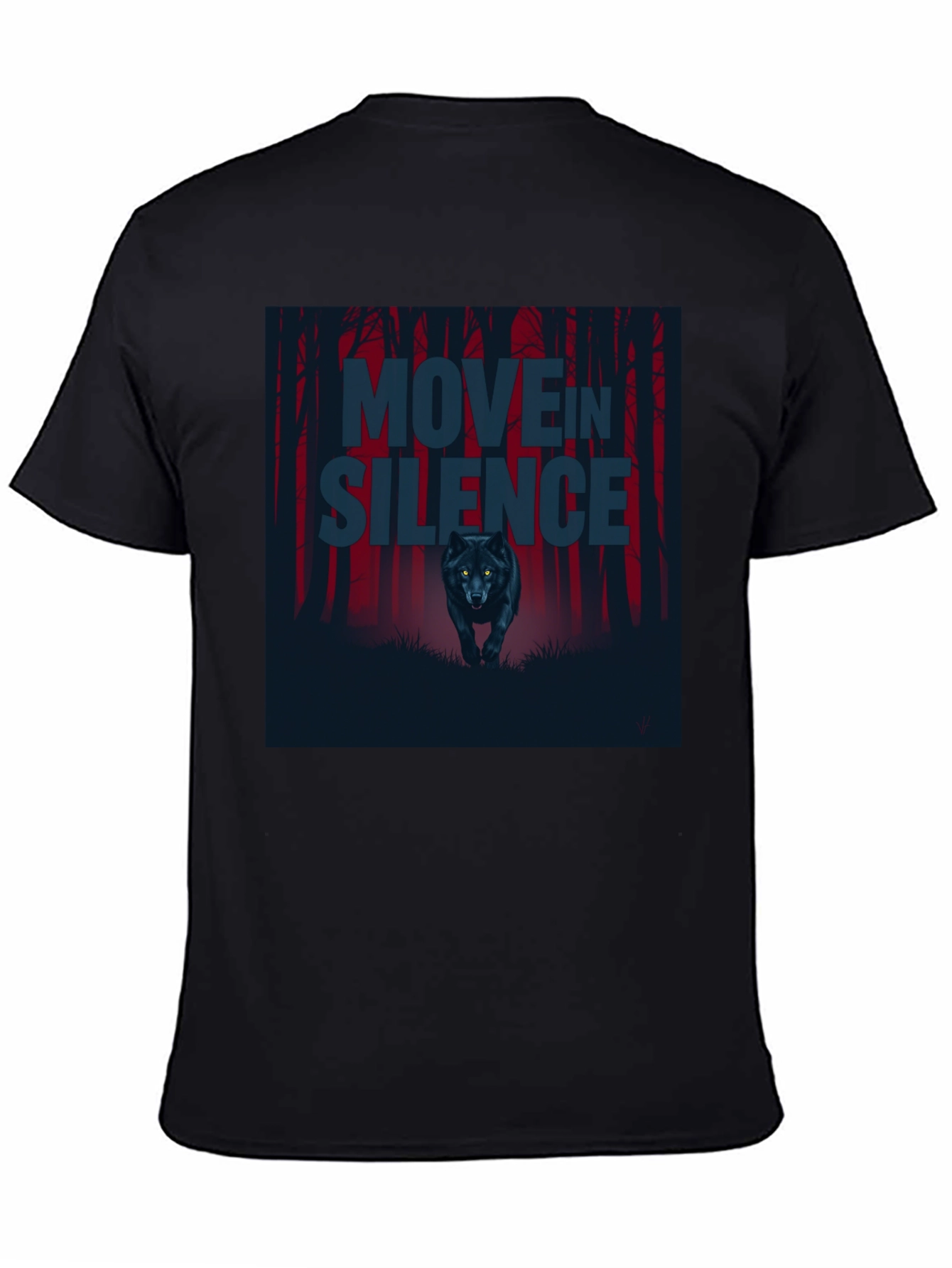 Move in Silence Wolf Graphic T-Shirt - Black