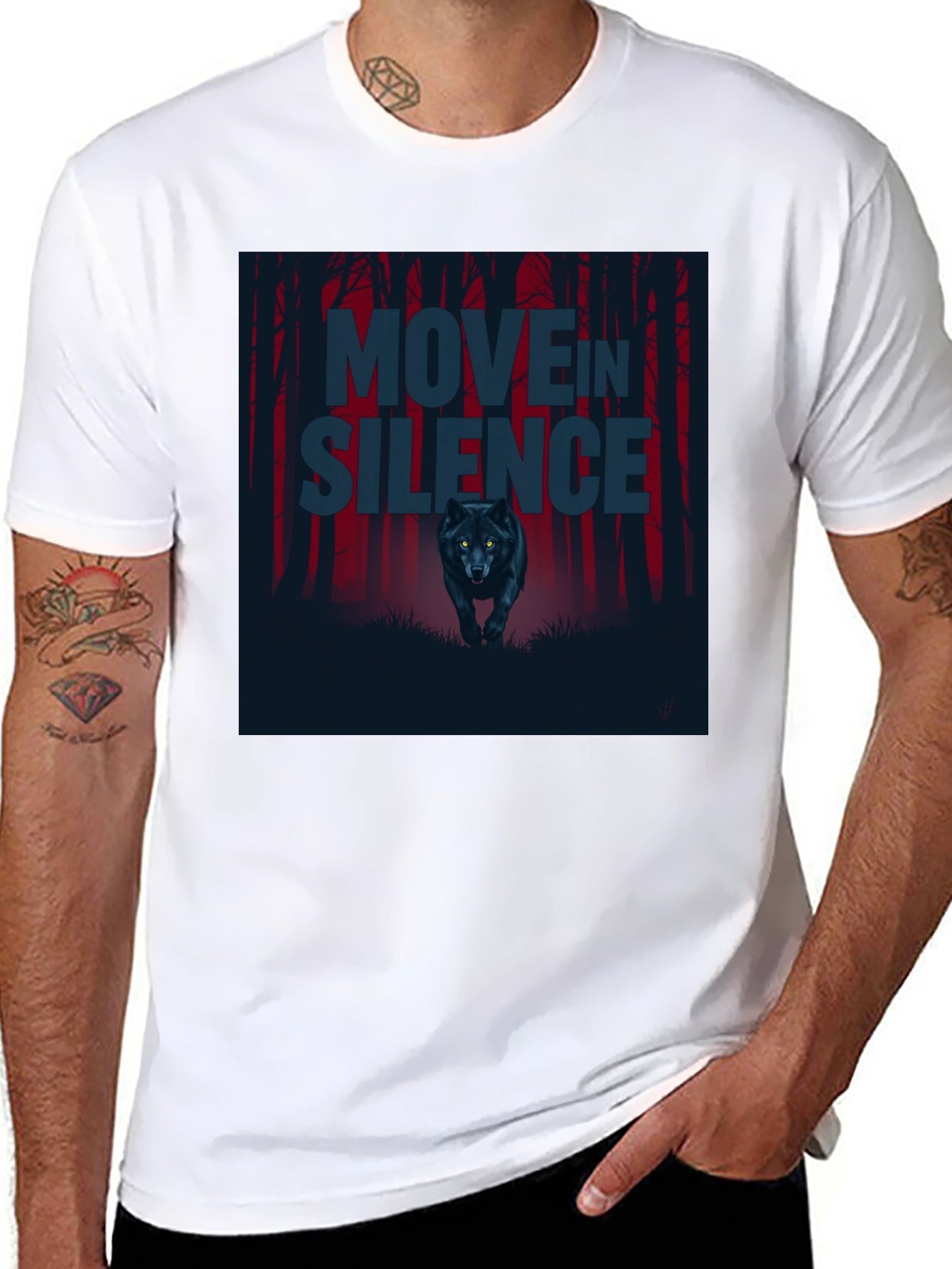 Move in Silence Wolf Graphic T-Shirt - Black
