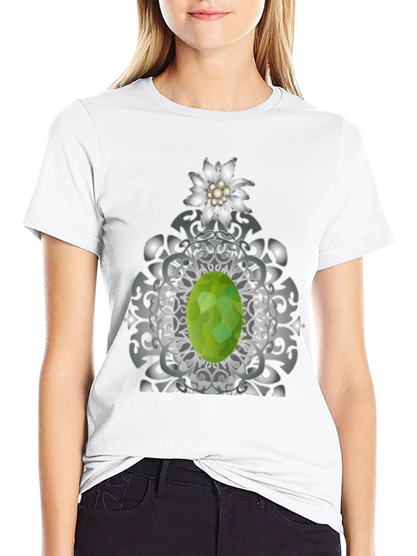 Edelweiss Flower and Green Gem Graphic Tee