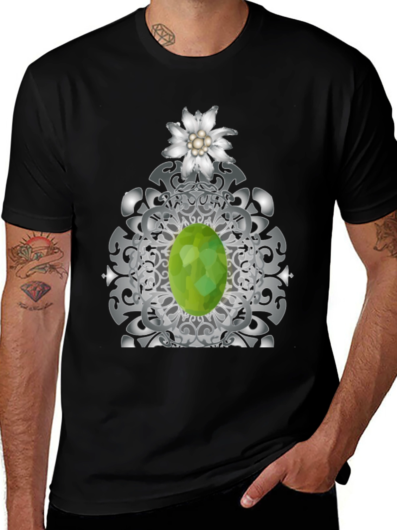 Edelweiss Flower and Green Gem Graphic Tee