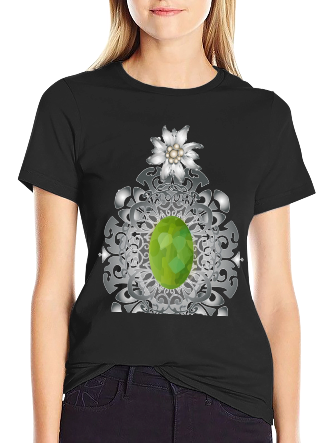 Edelweiss Flower and Green Gem Graphic Tee