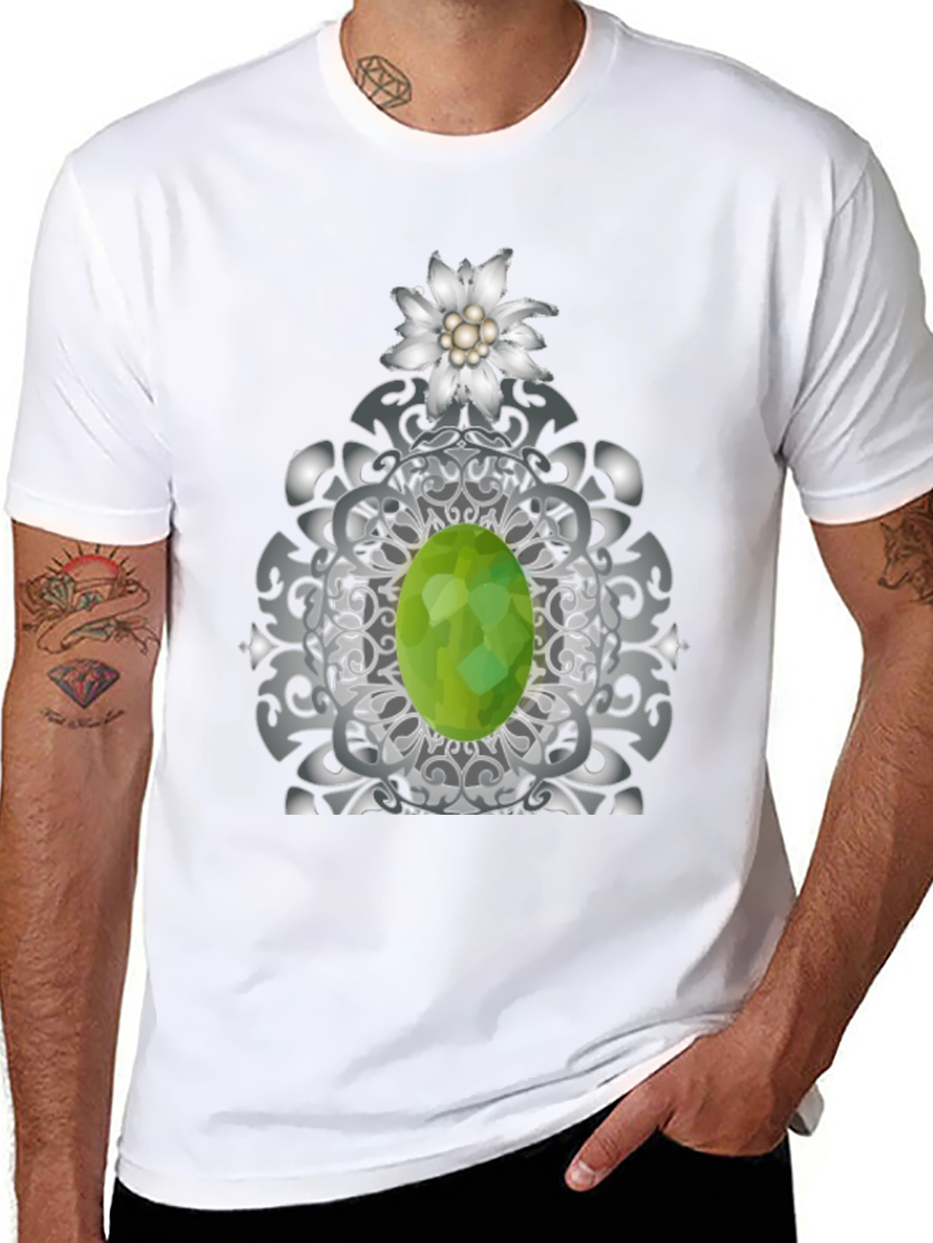 Edelweiss Flower and Green Gem Graphic Tee