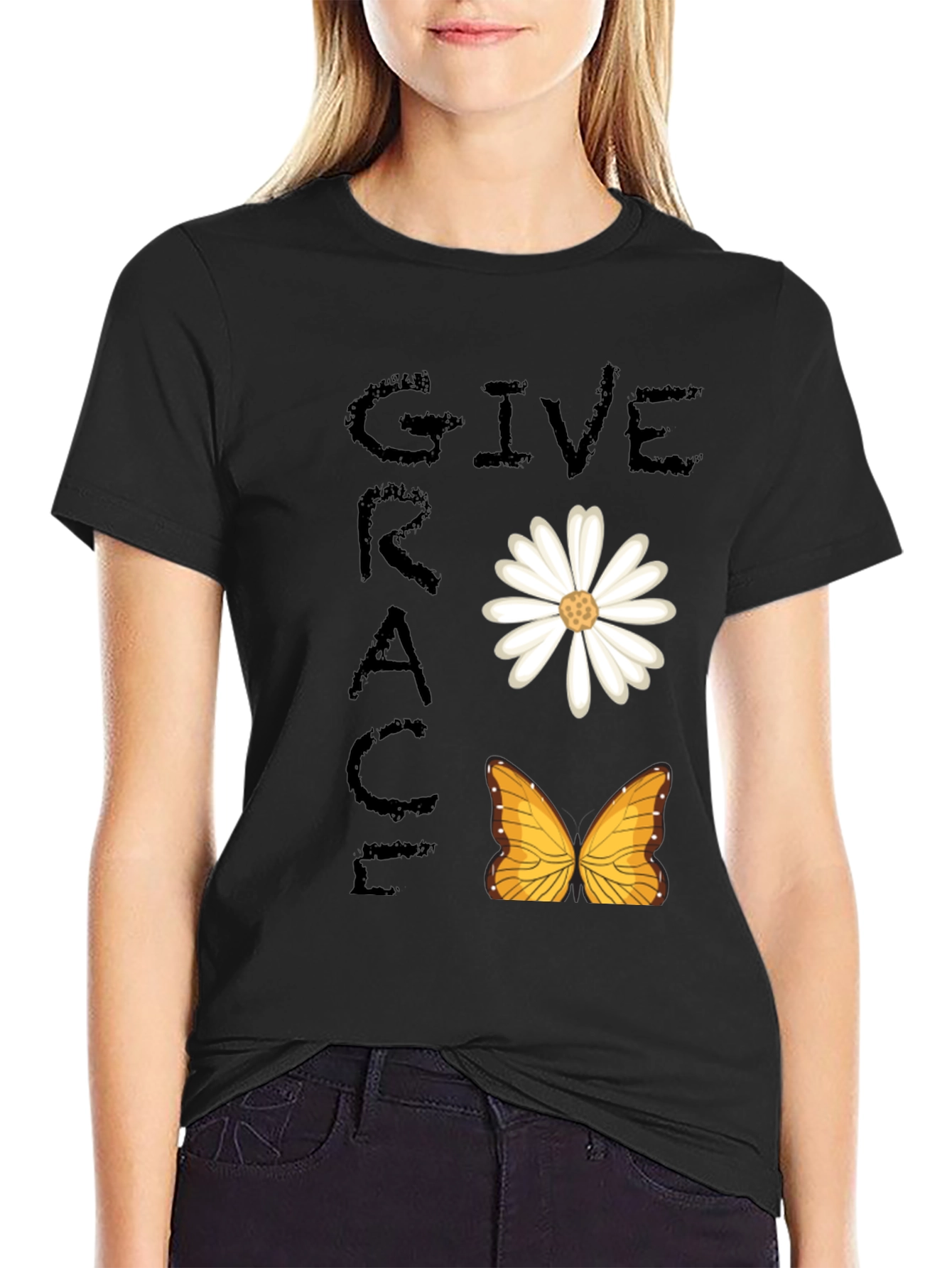 Give Grace T-Shirt - Daisy & Butterfly Design
