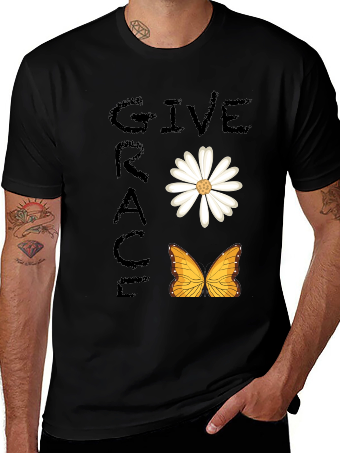 Give Grace T-Shirt - Daisy & Butterfly Design