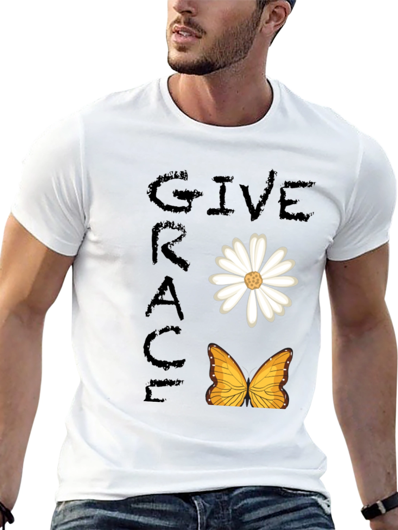 Give Grace T-Shirt - Daisy & Butterfly Design