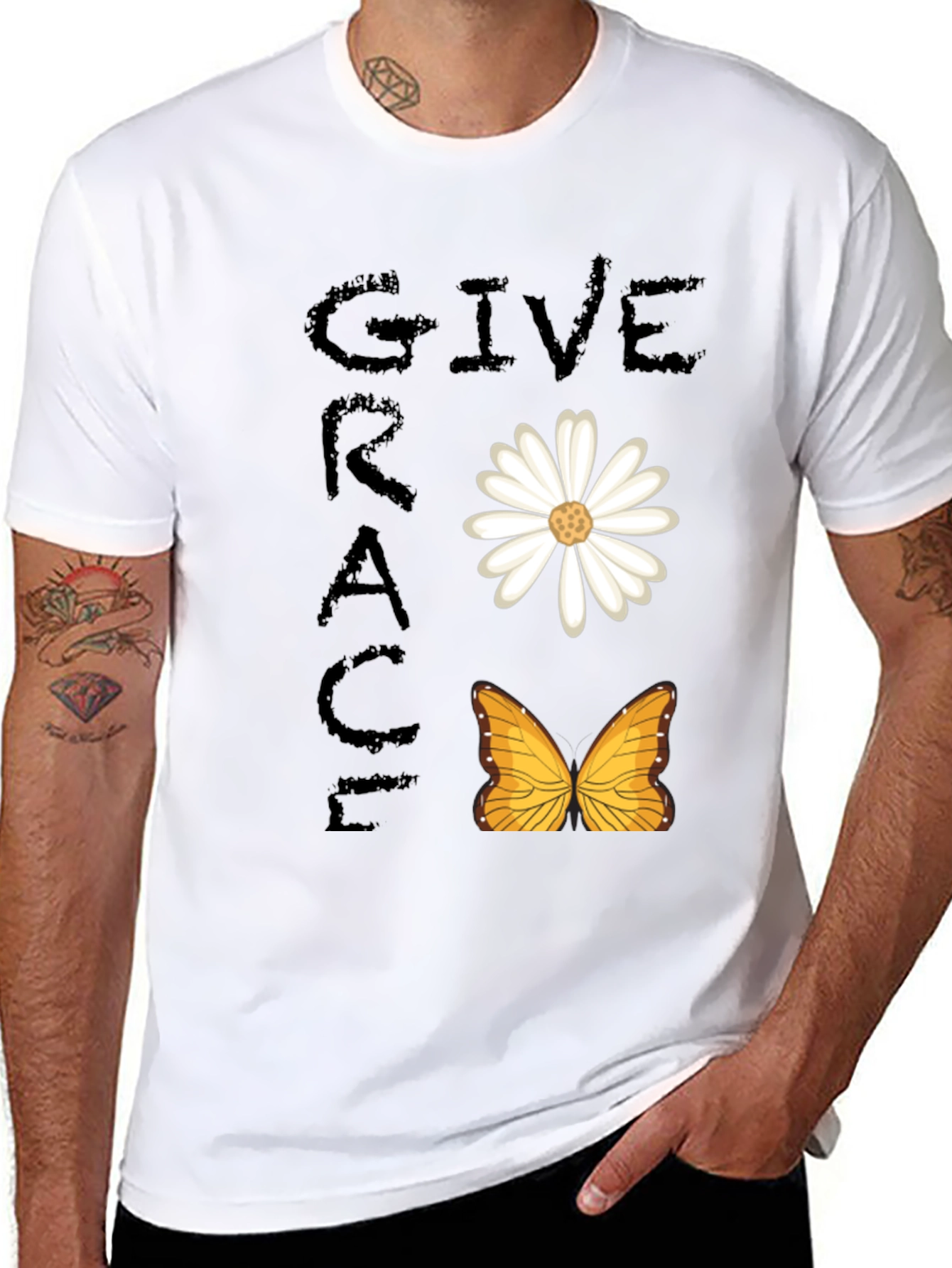 Give Grace T-Shirt - Daisy & Butterfly Design