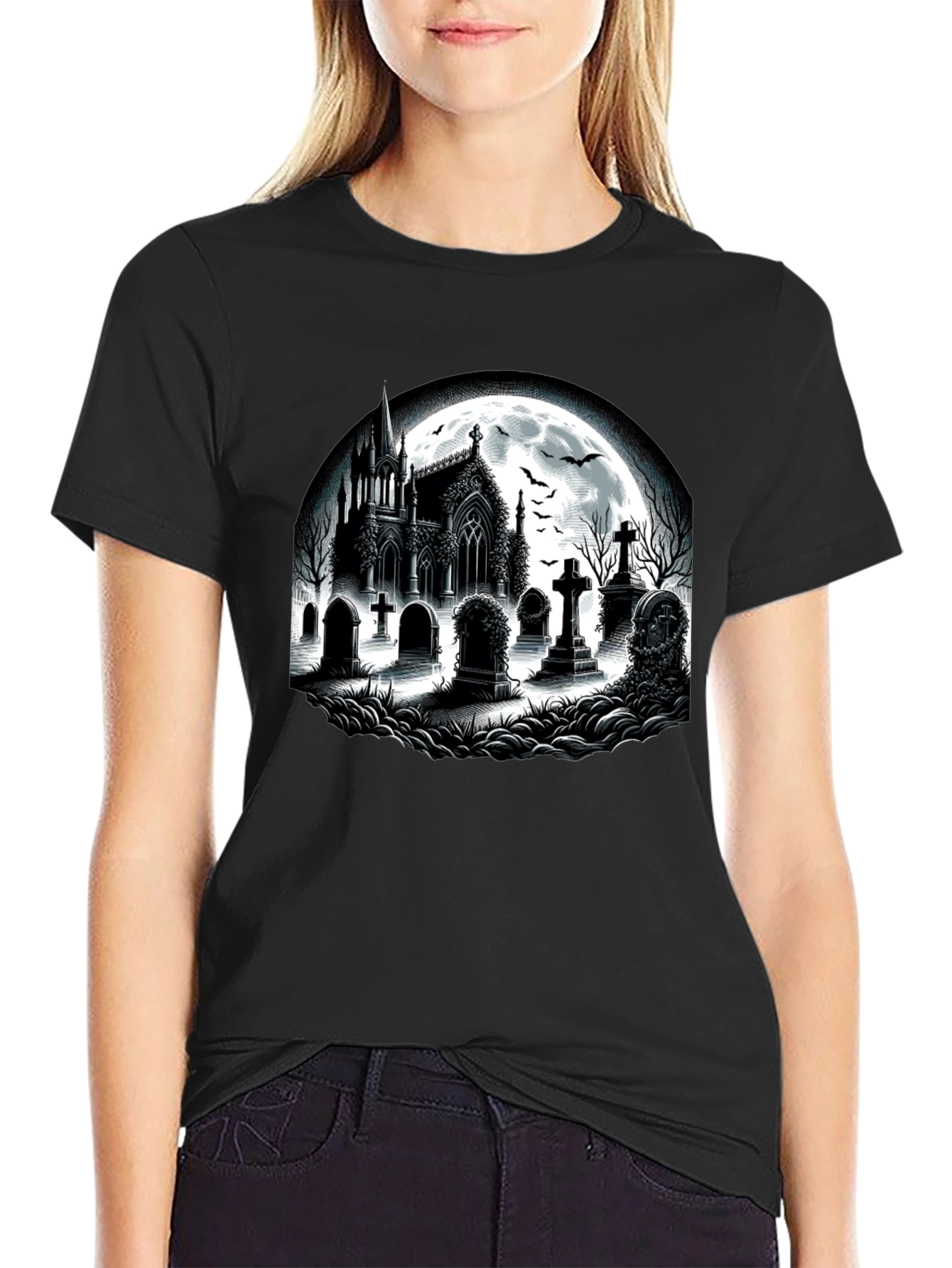 Gothic Cemetery T-Shirt - Halloween Style