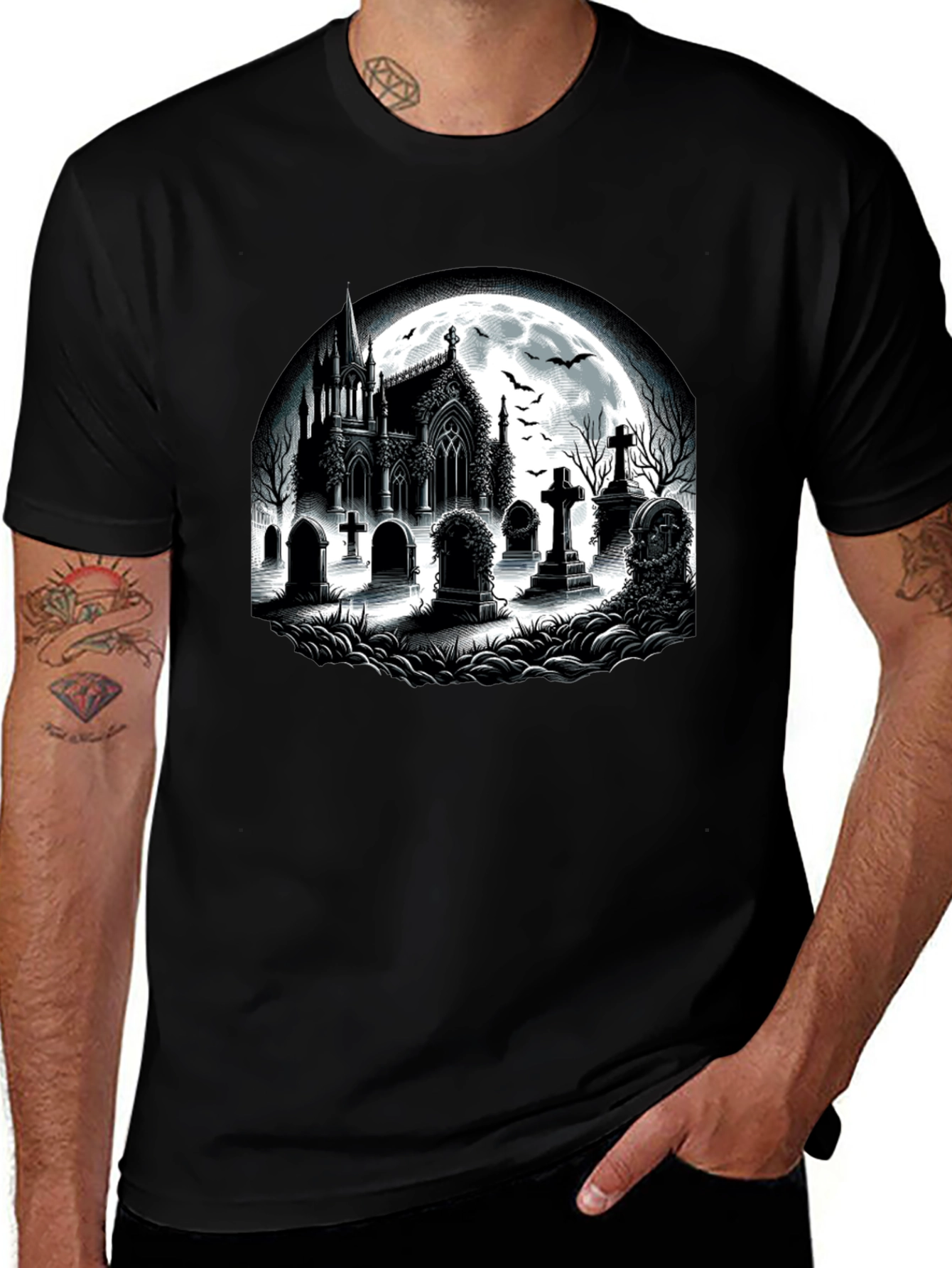 Gothic Cemetery T-Shirt - Halloween Style