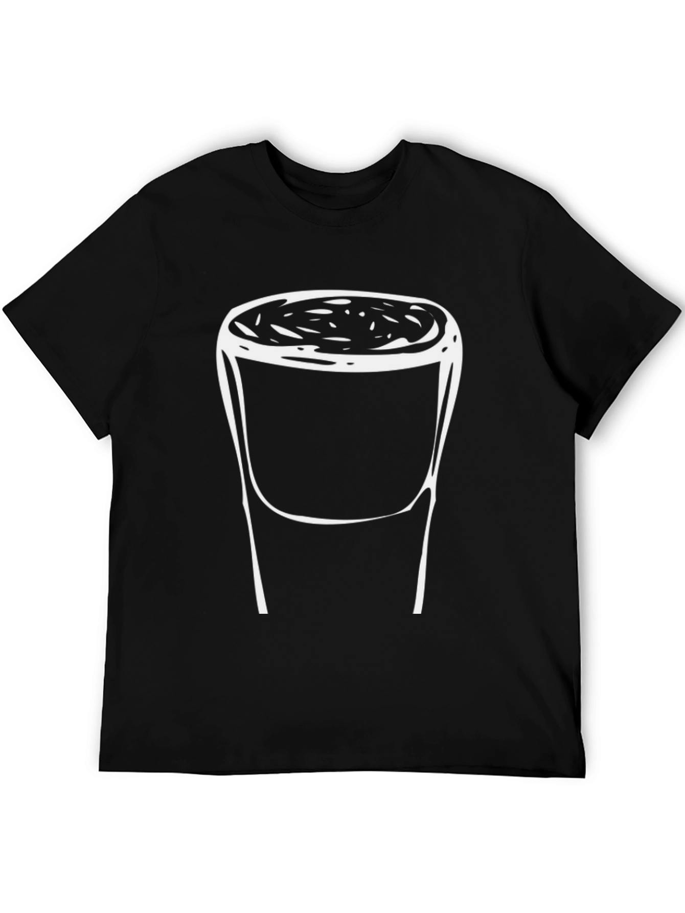 Black T-Shirt with White Drink Sketch Graphic