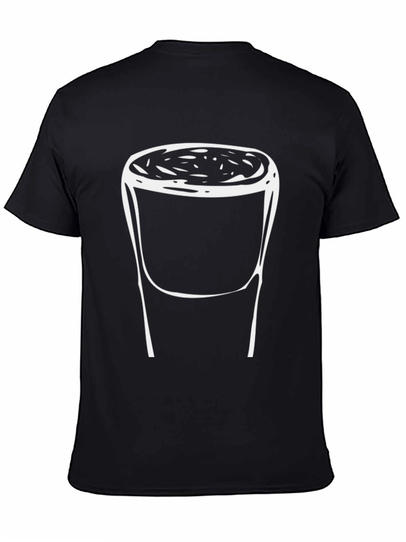 Black T-Shirt with White Drink Sketch Graphic