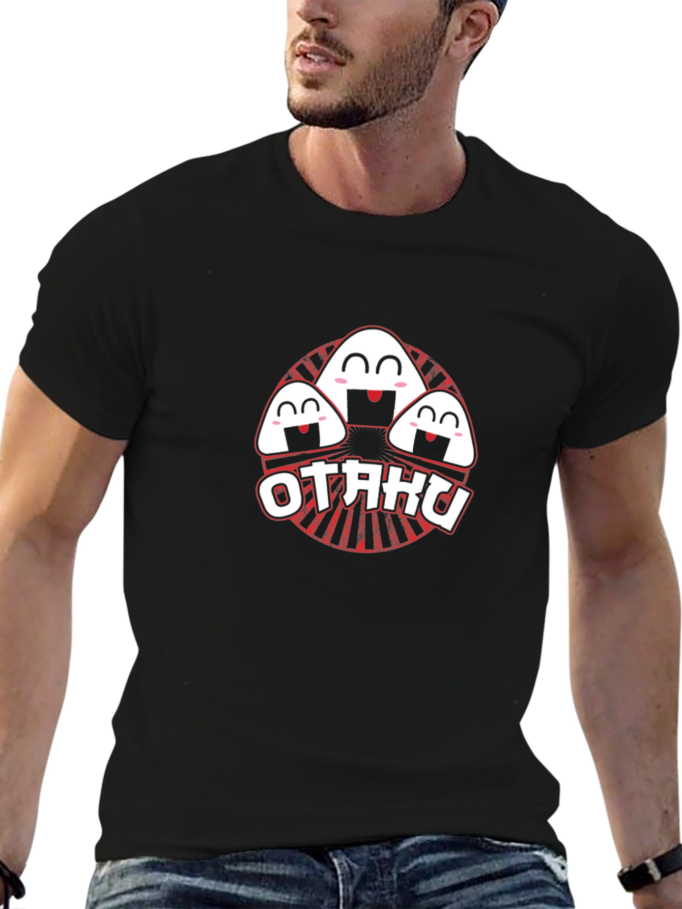 Otaku Anime Rice Ball Graphic Tee - Black