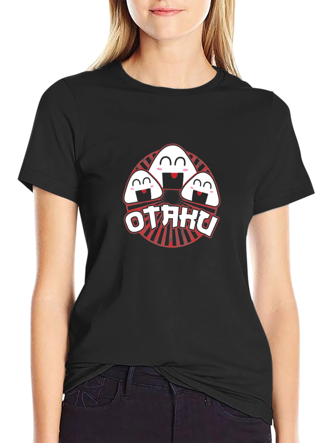 Otaku Anime Rice Ball Graphic Tee - Black