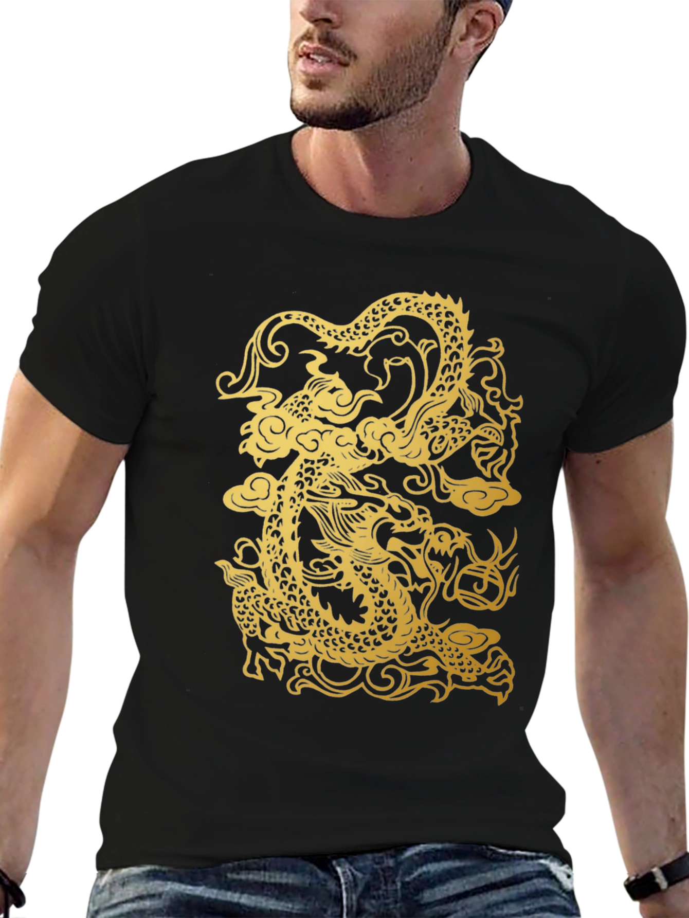 Dragon Graphic Print Black T-Shirt
