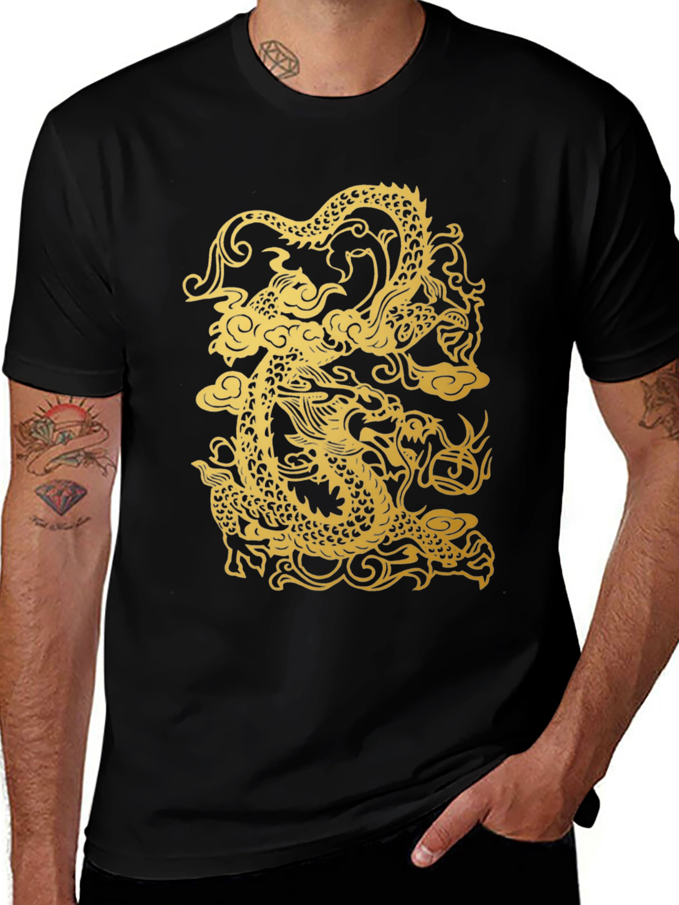Dragon Graphic Print Black T-Shirt