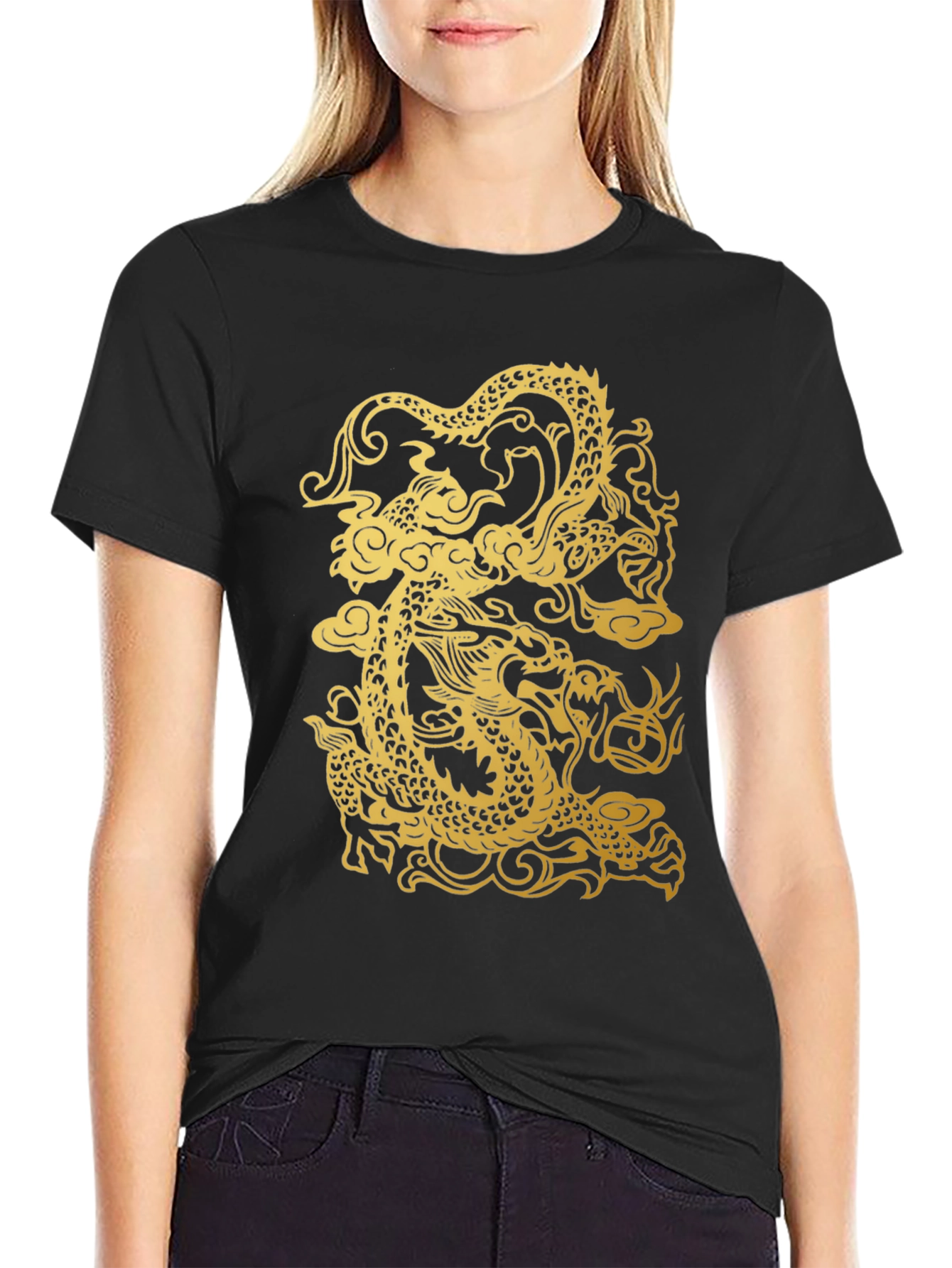 Dragon Graphic Print Black T-Shirt
