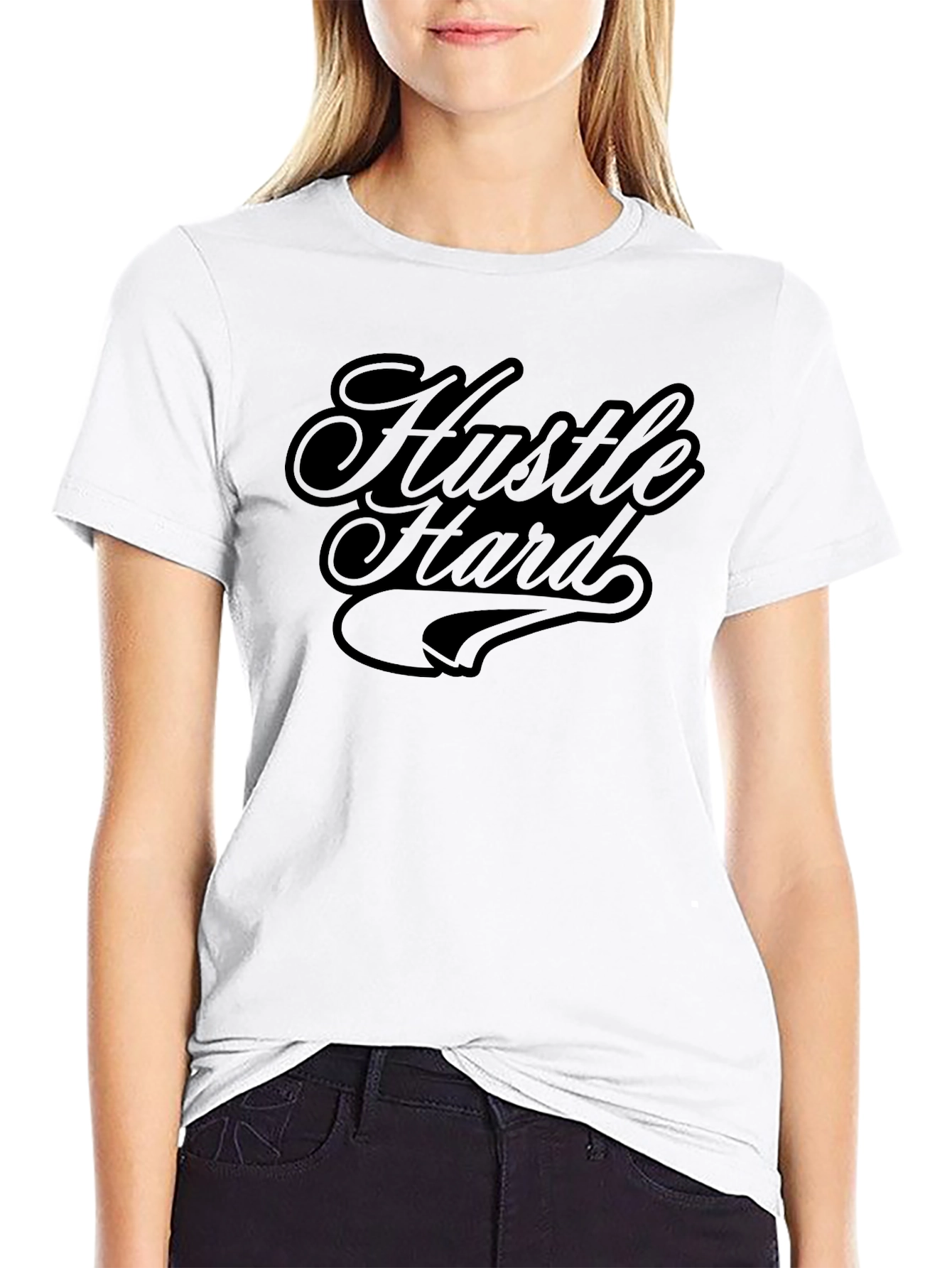 Mens Black Hustle Hard Graphic T-Shirt