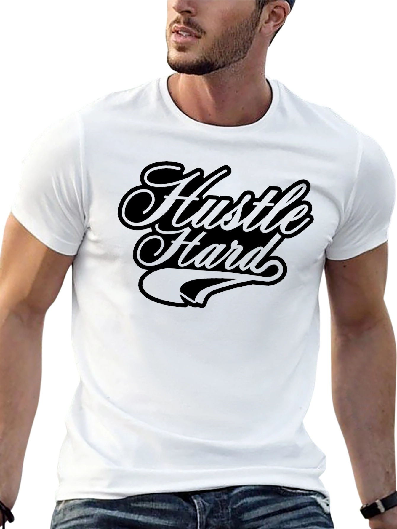 Mens Black Hustle Hard Graphic T-Shirt