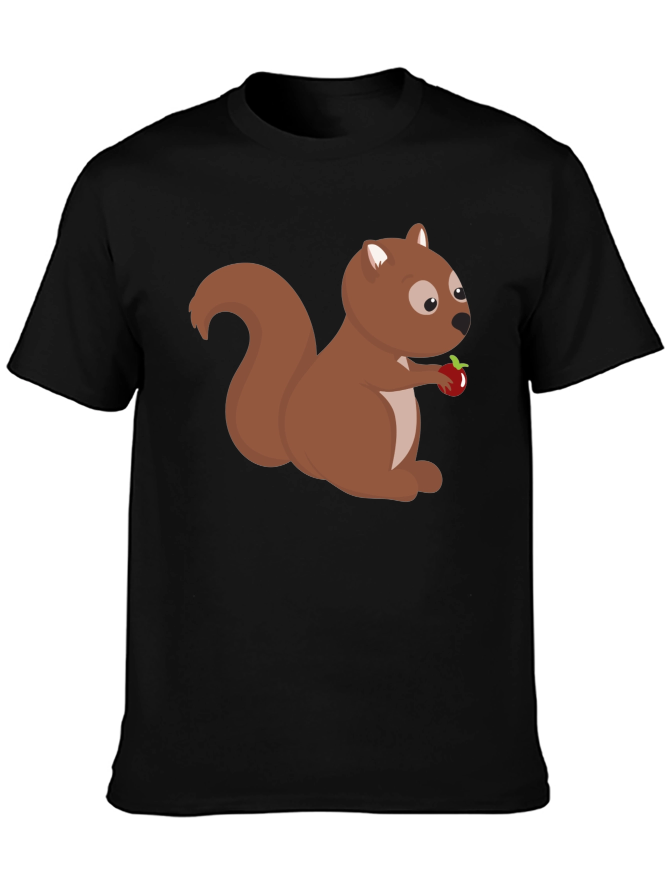 Squirrel Holding Apple Black T-Shirt