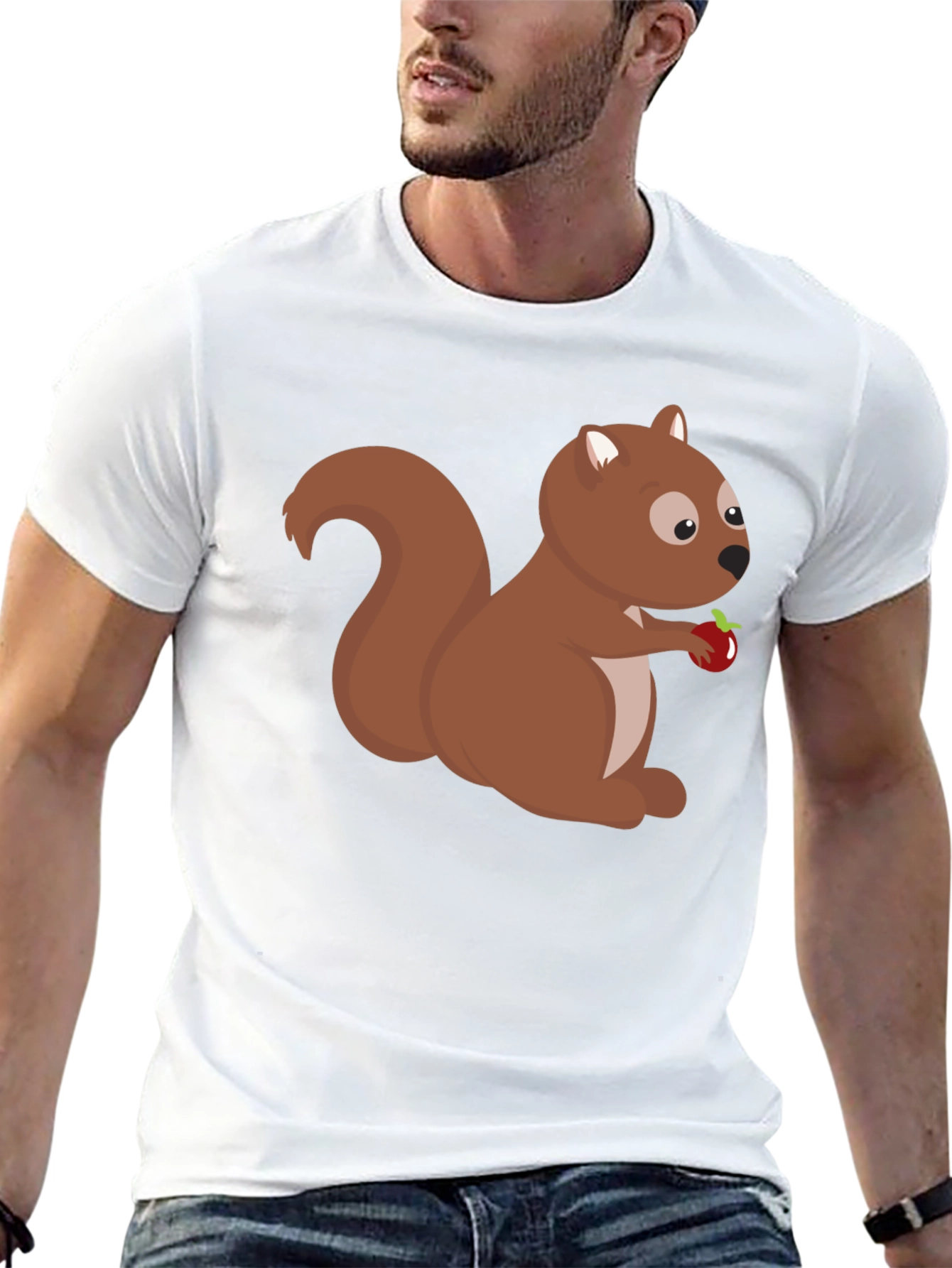 Squirrel Holding Apple Black T-Shirt