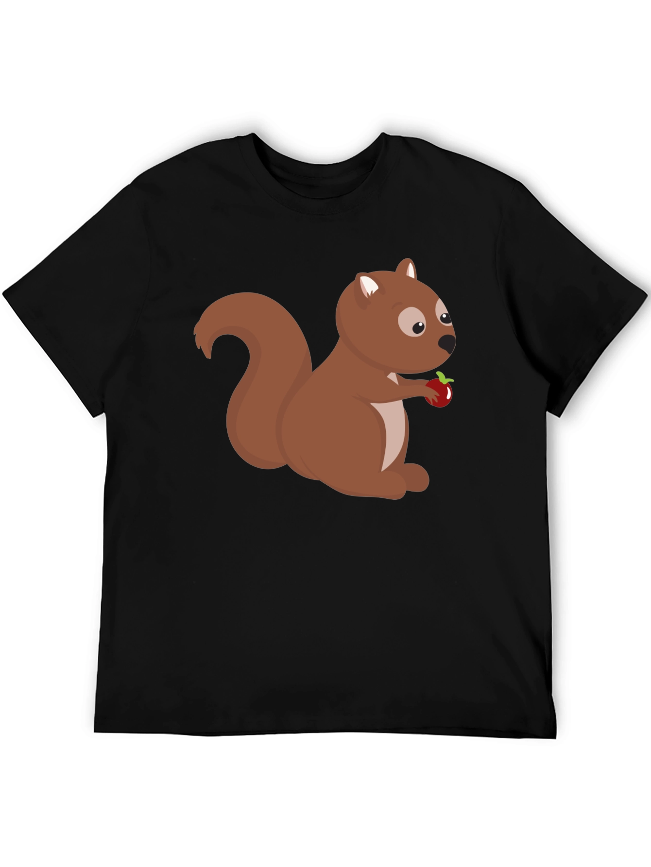 Squirrel Holding Apple Black T-Shirt