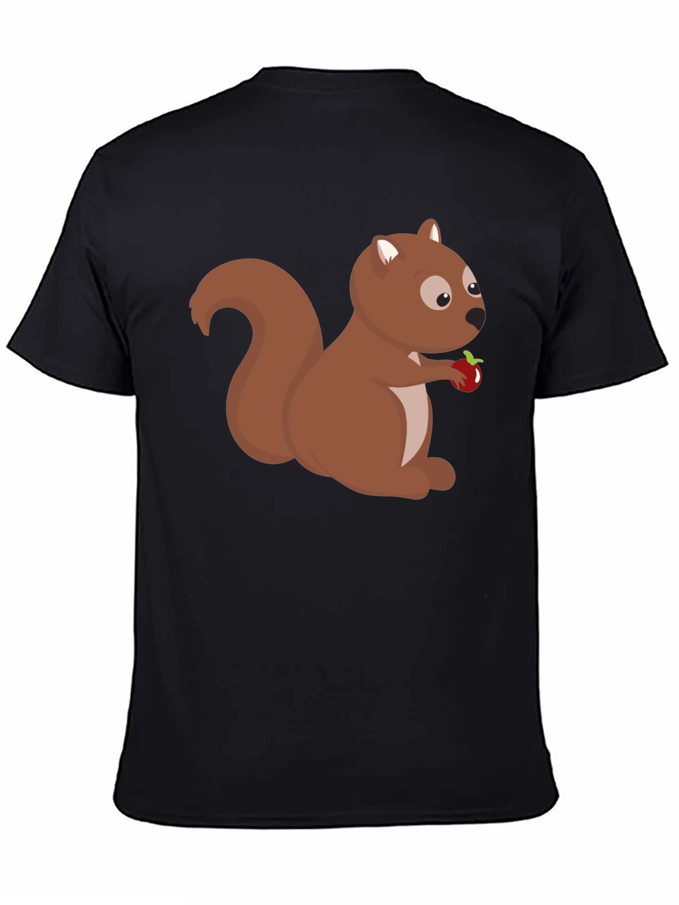 Squirrel Holding Apple Black T-Shirt