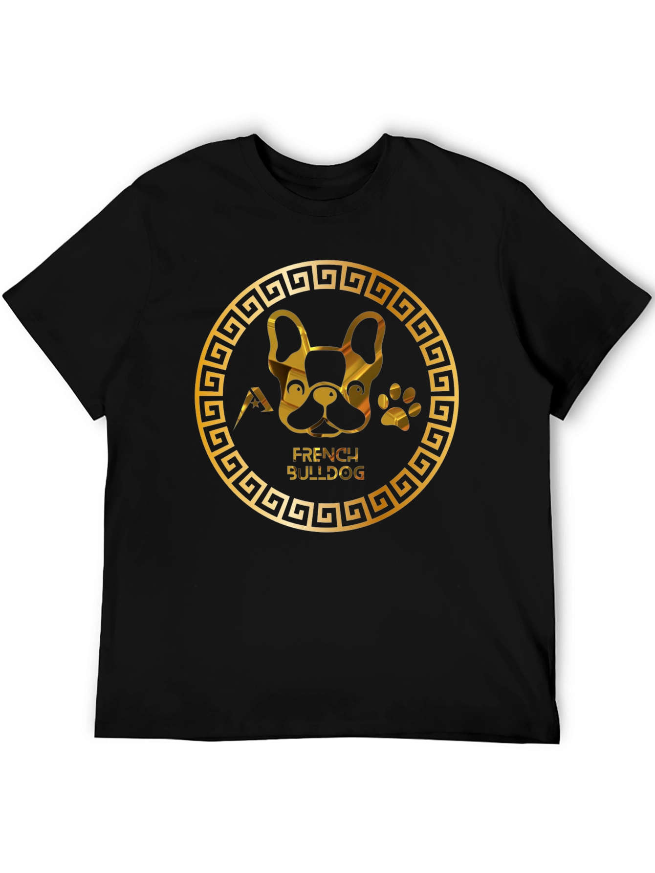 French Bulldog Gold Graphic Black T-Shirt