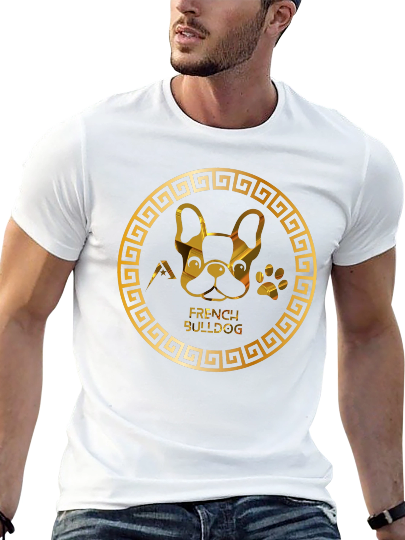 French Bulldog Gold Graphic Black T-Shirt