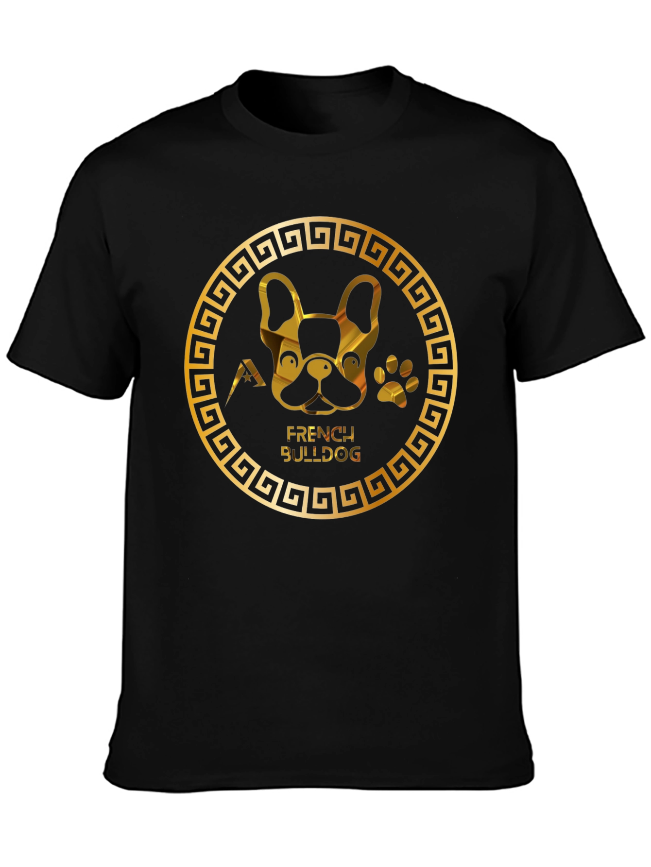 French Bulldog Gold Graphic Black T-Shirt
