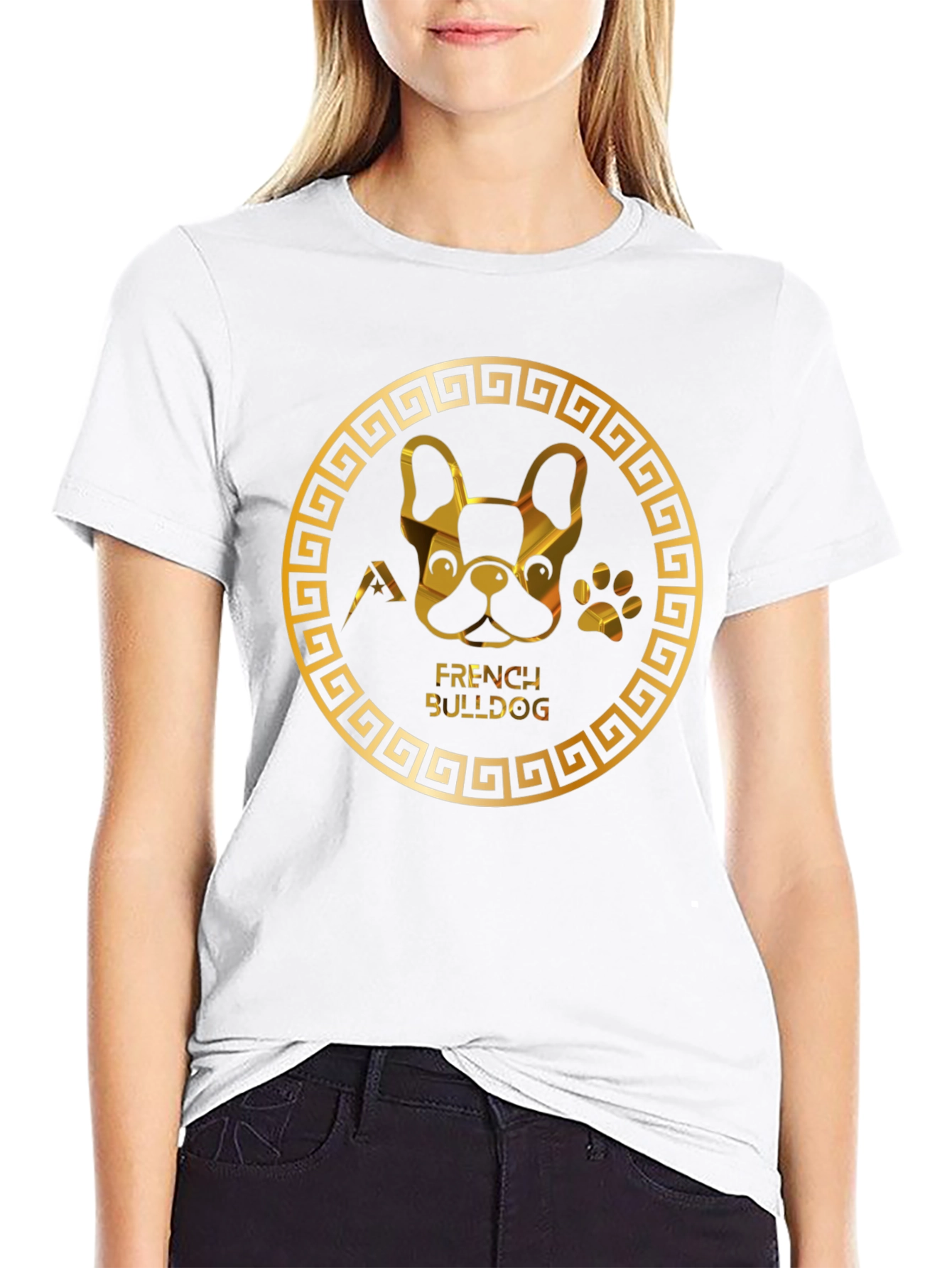 French Bulldog Gold Graphic Black T-Shirt
