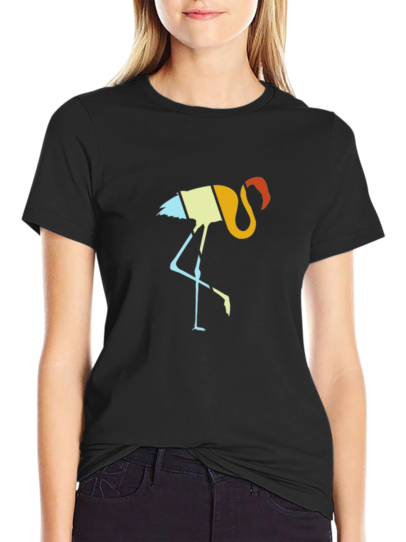 Retro Flamingo Graphic Tee - Black