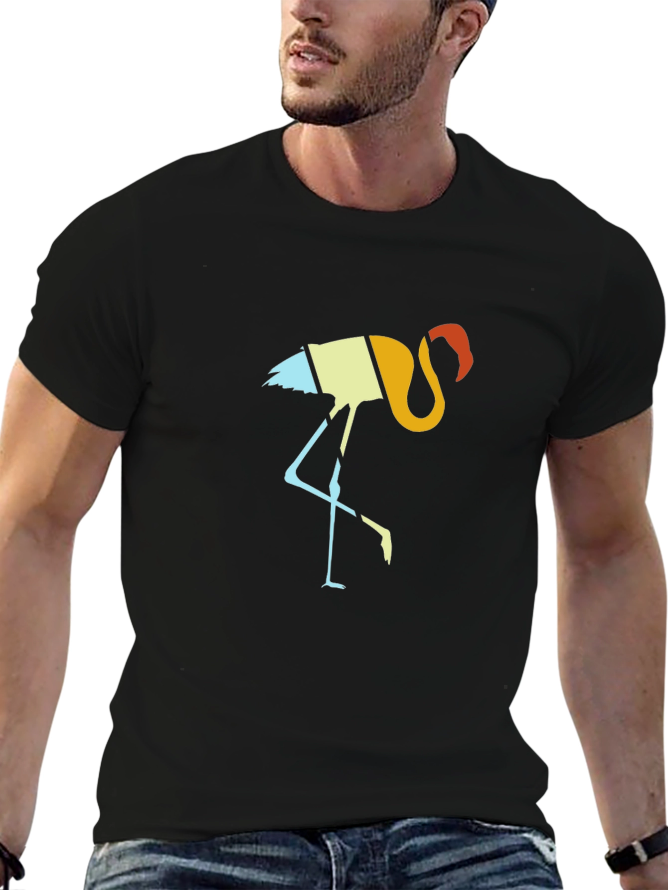 Retro Flamingo Graphic Tee - Black