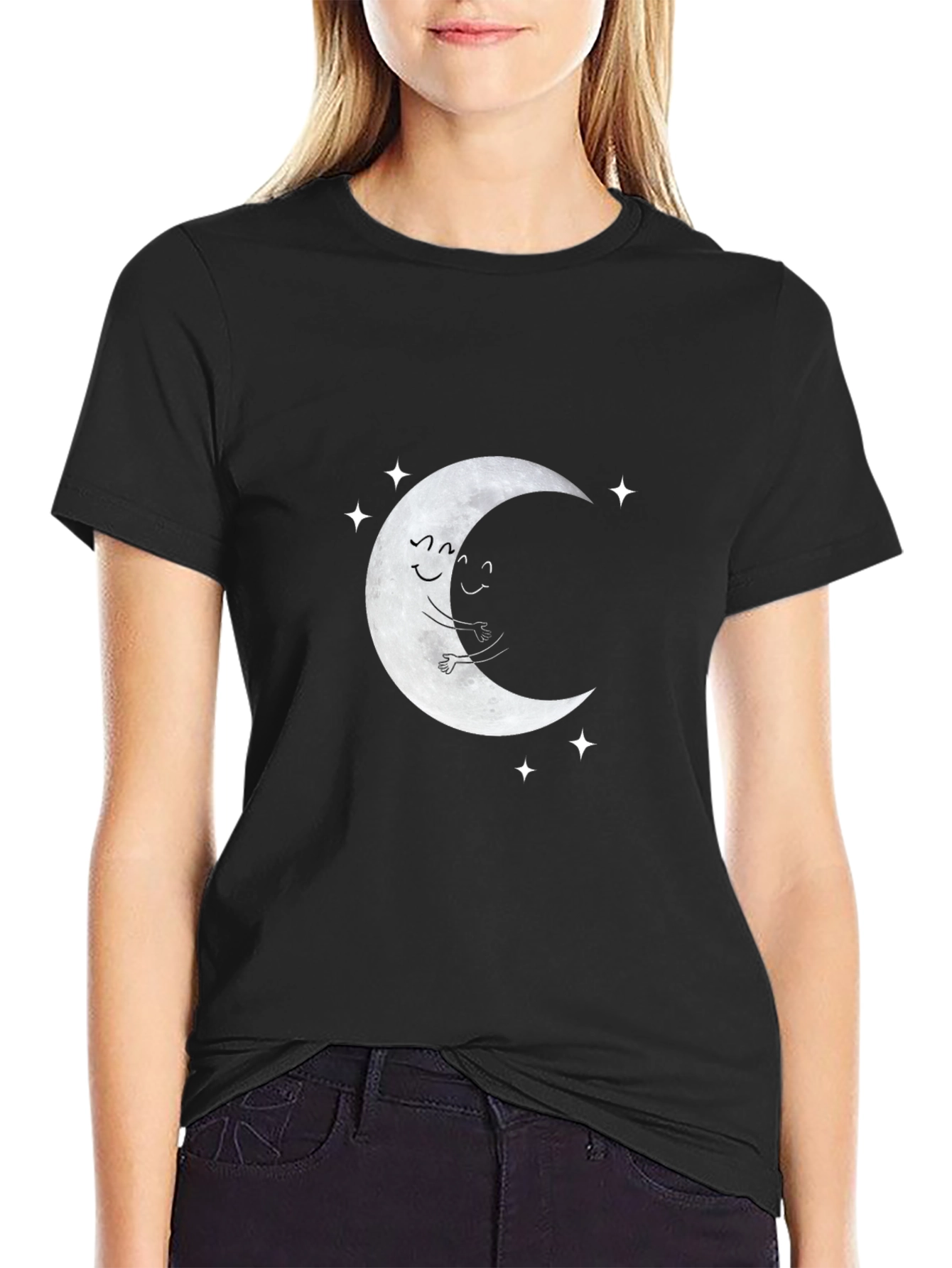 Cute Moon Hug Graphic T-Shirt