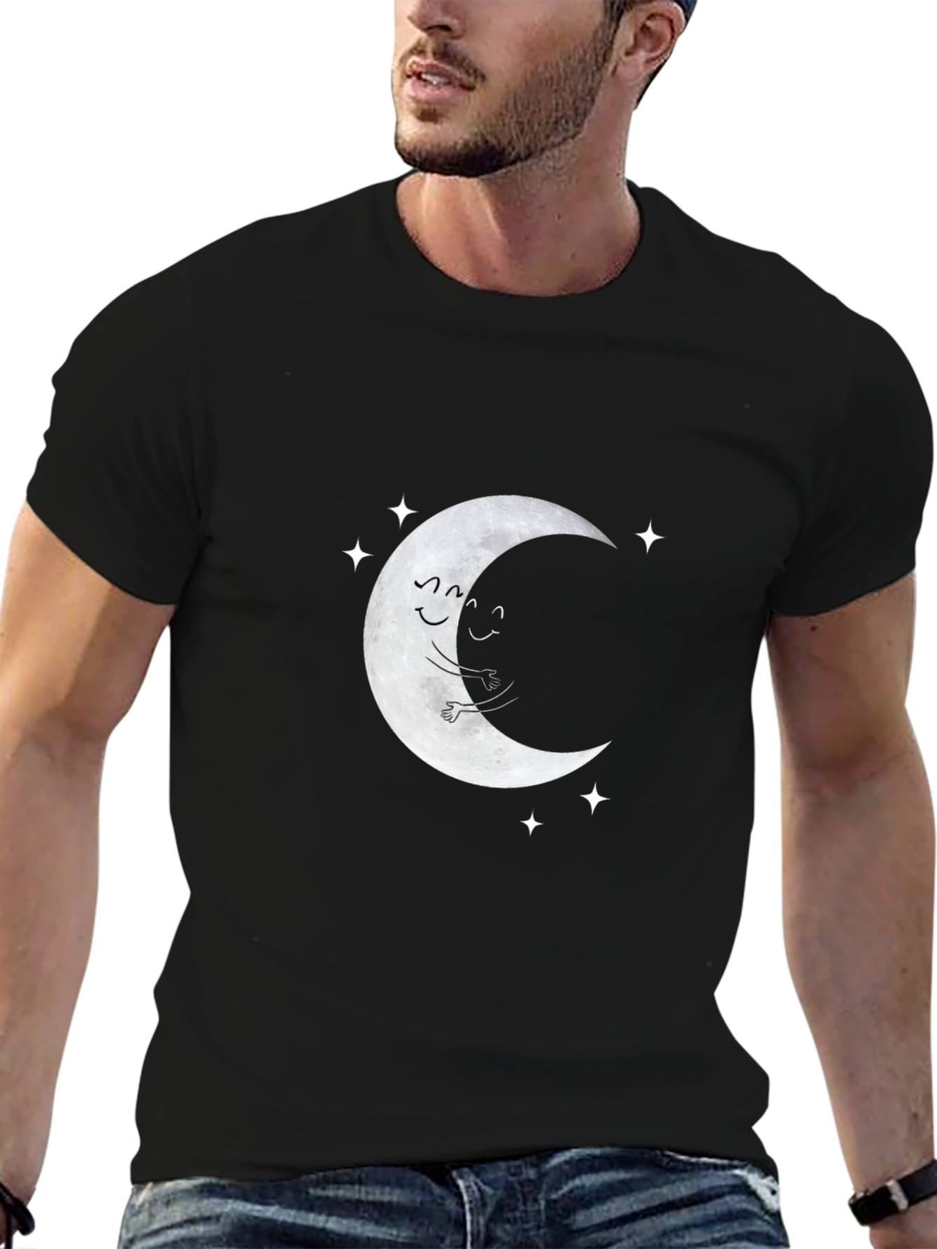 Cute Moon Hug Graphic T-Shirt