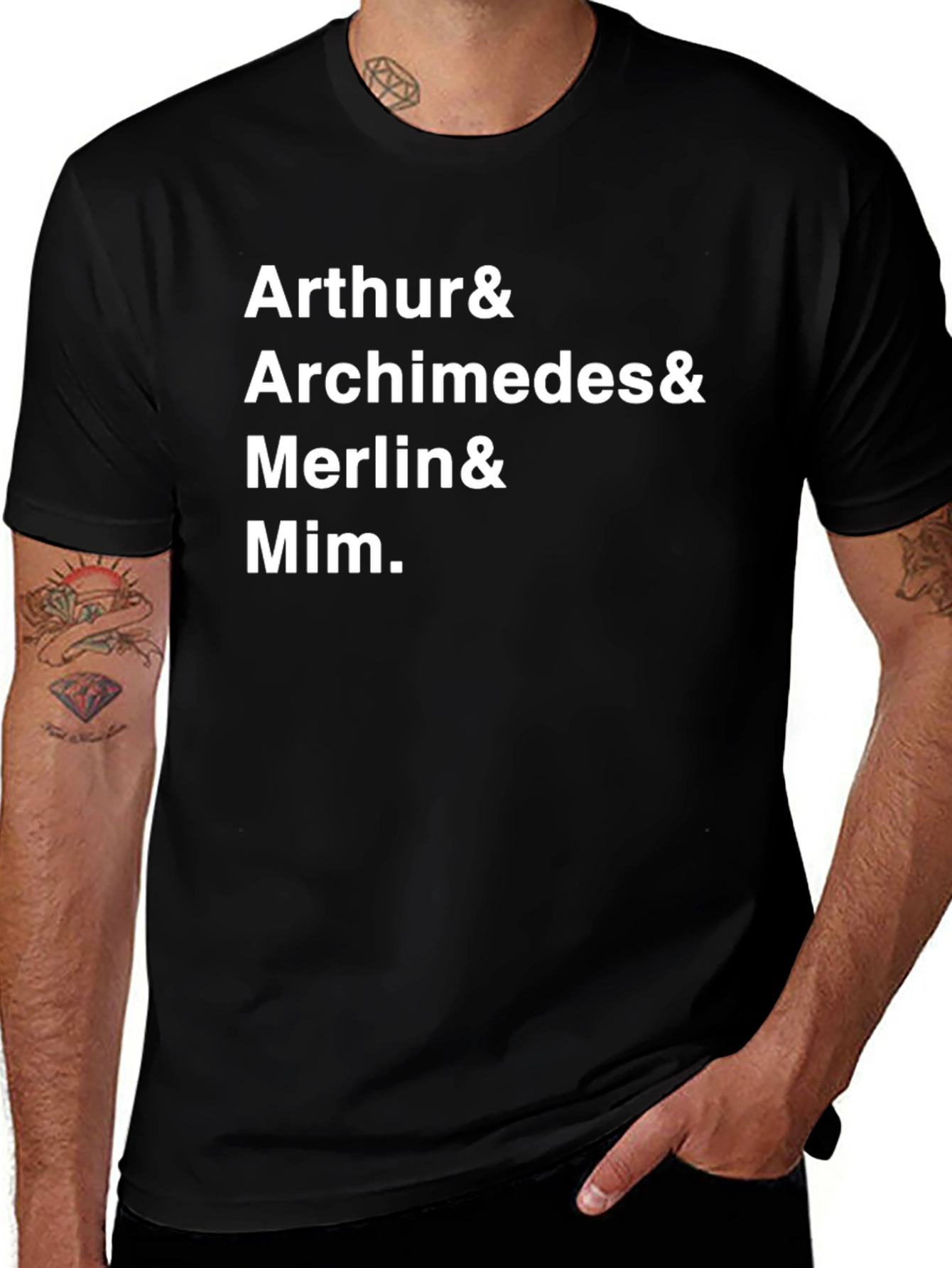 Arthur & Archimedes & Merlin & Mim Black T-Shirt