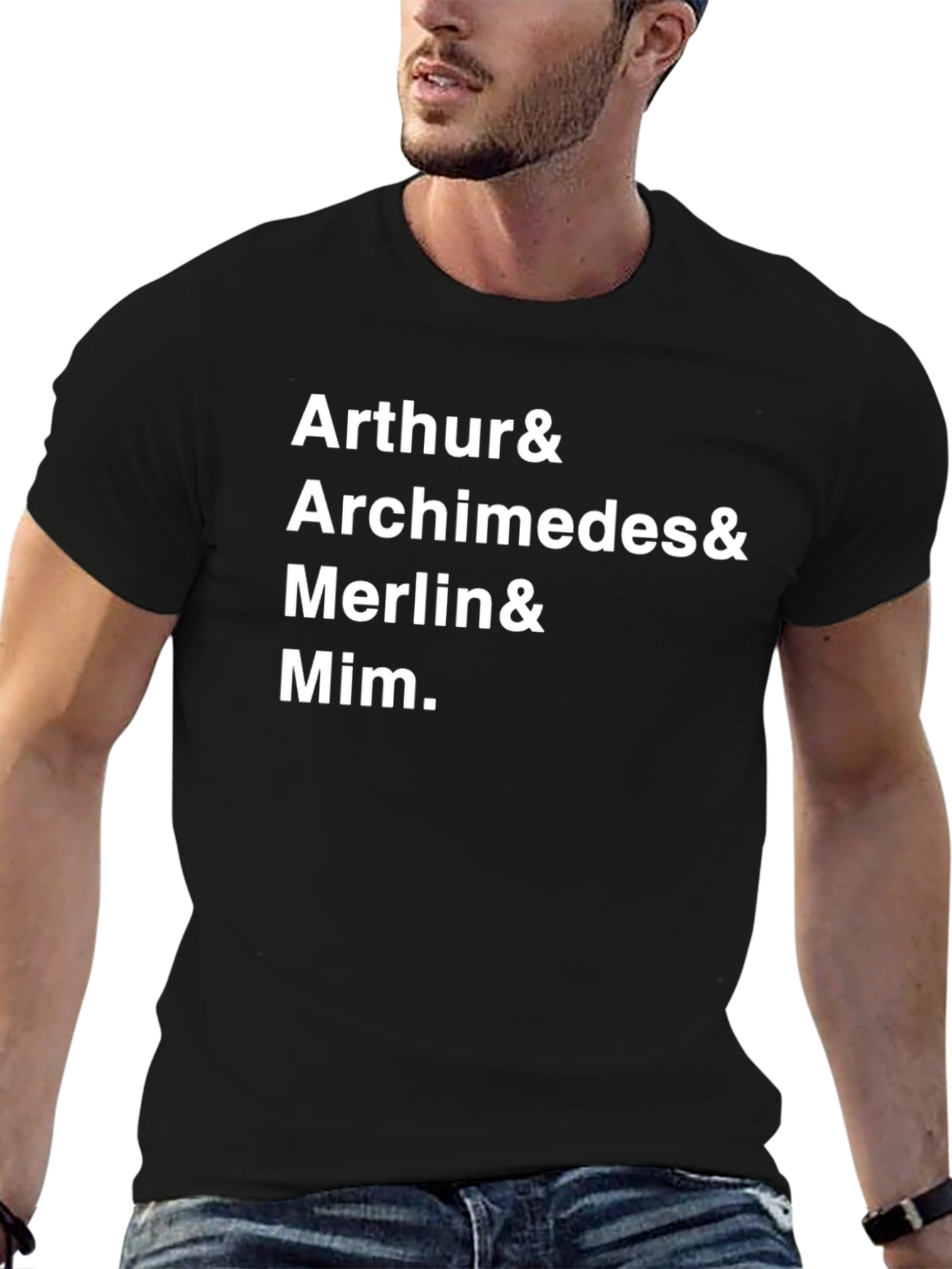 Arthur & Archimedes & Merlin & Mim Black T-Shirt