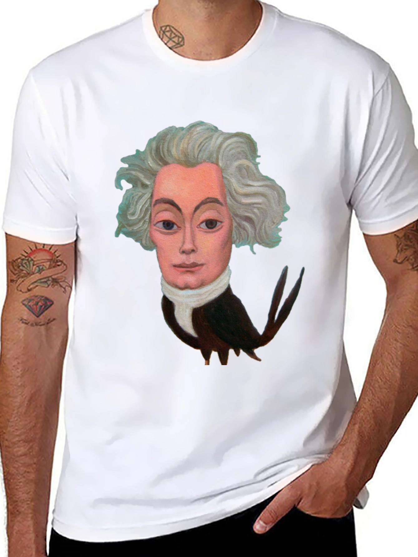 Artistic Bird-Man Portrait Black T-Shirt