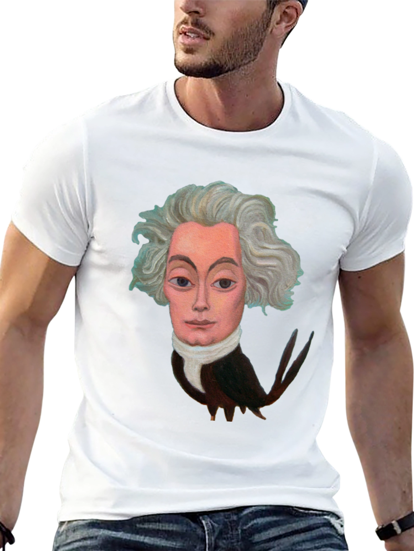 Artistic Bird-Man Portrait Black T-Shirt