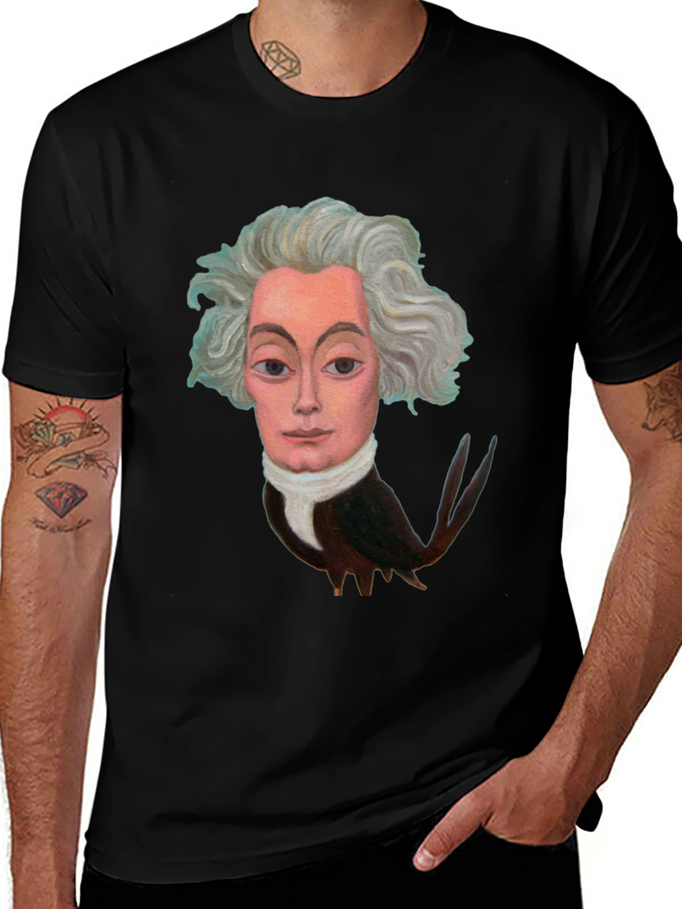 Artistic Bird-Man Portrait Black T-Shirt