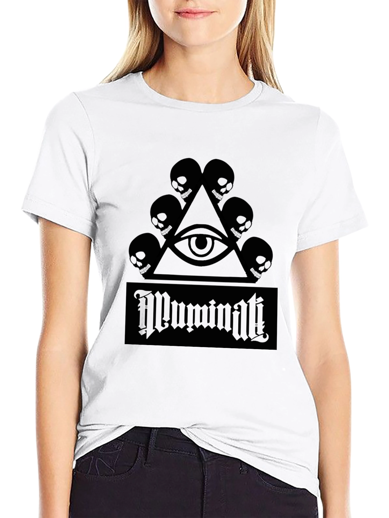 Illuminati Skull Graphic T-Shirt - Black