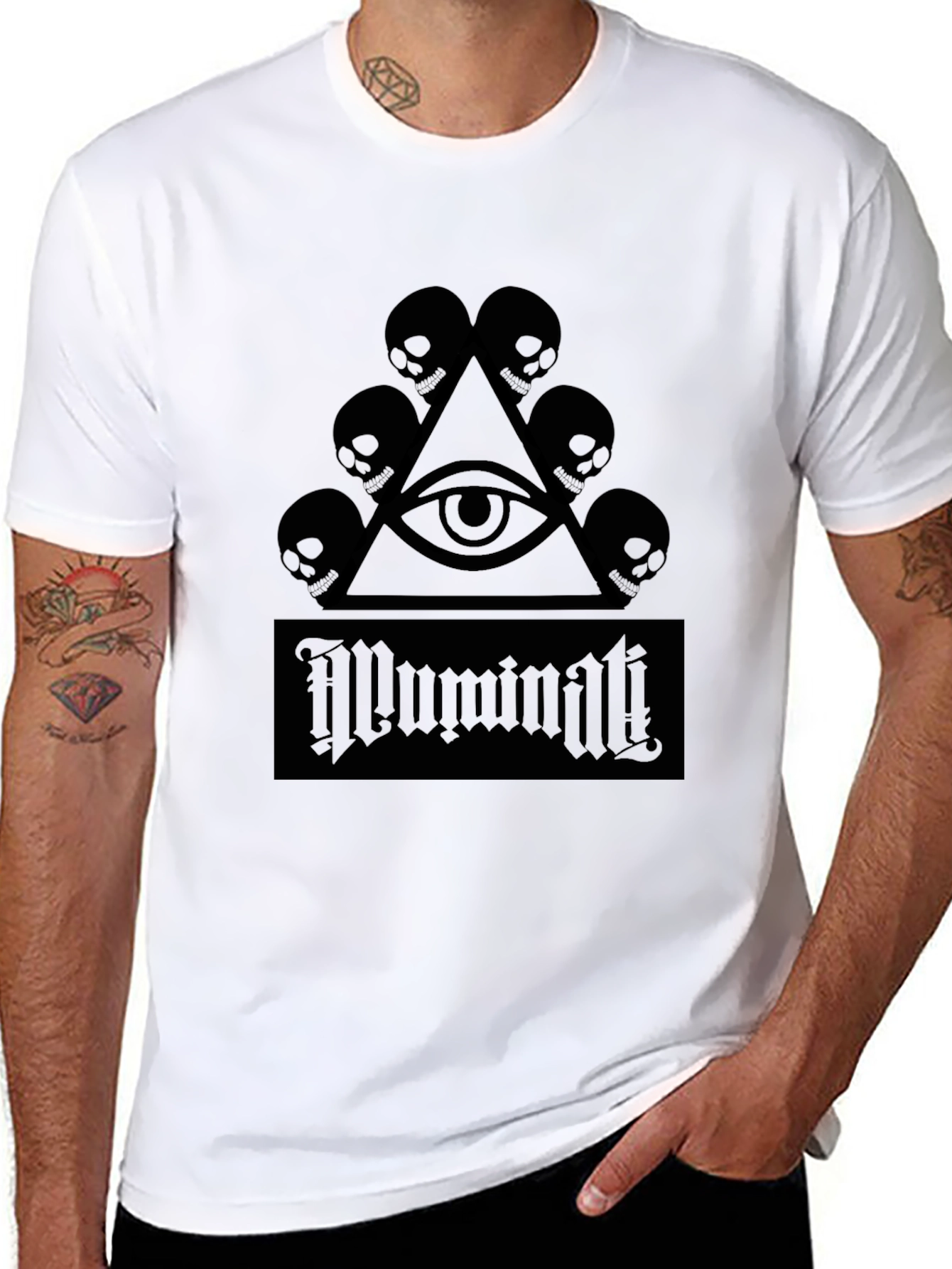 Illuminati Skull Graphic T-Shirt - Black