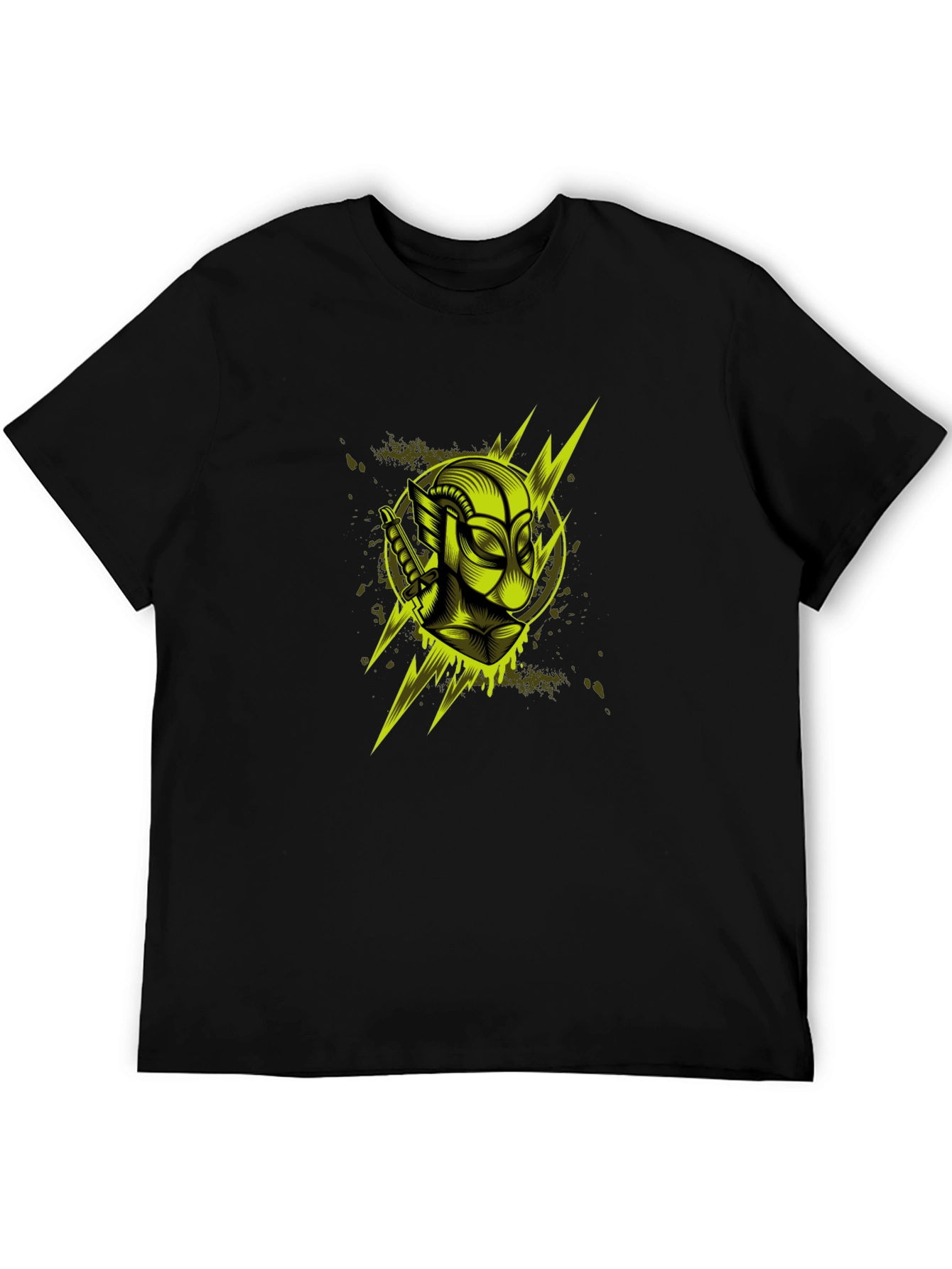 Mens Black Graphic T-Shirt: Neon Deadpool Design
