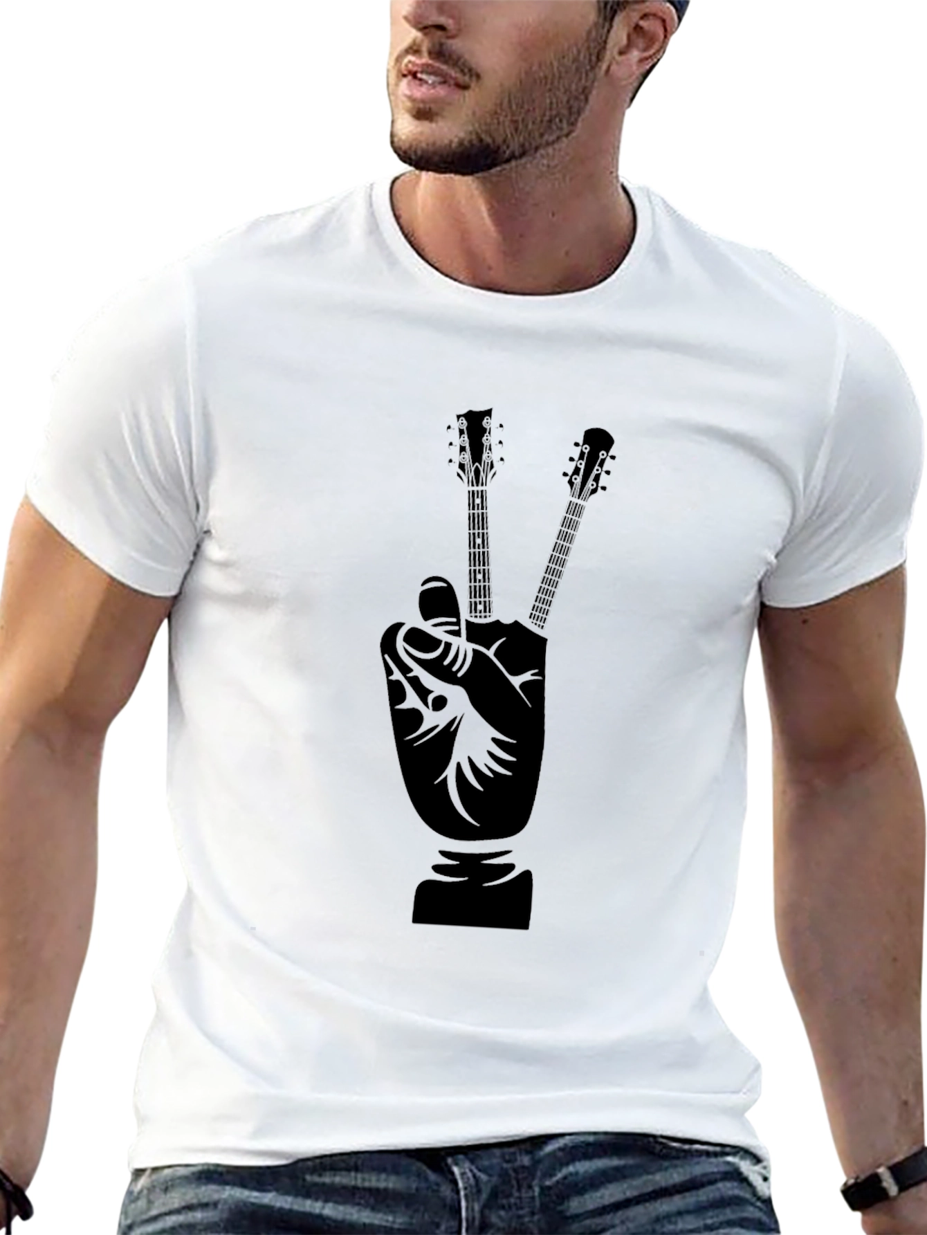 Black Graphic Tee - Peace Sign Guitars