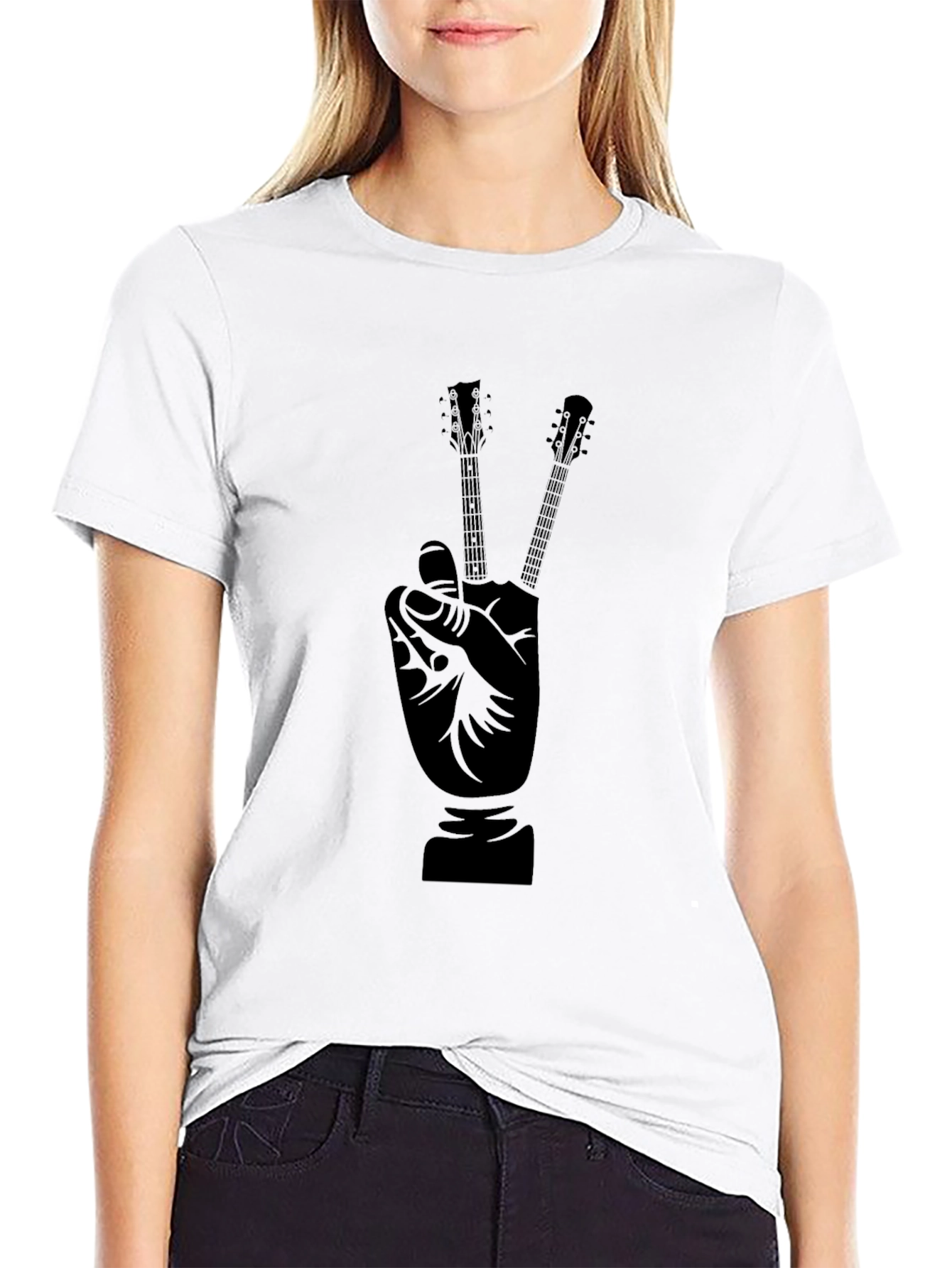 Black Graphic Tee - Peace Sign Guitars