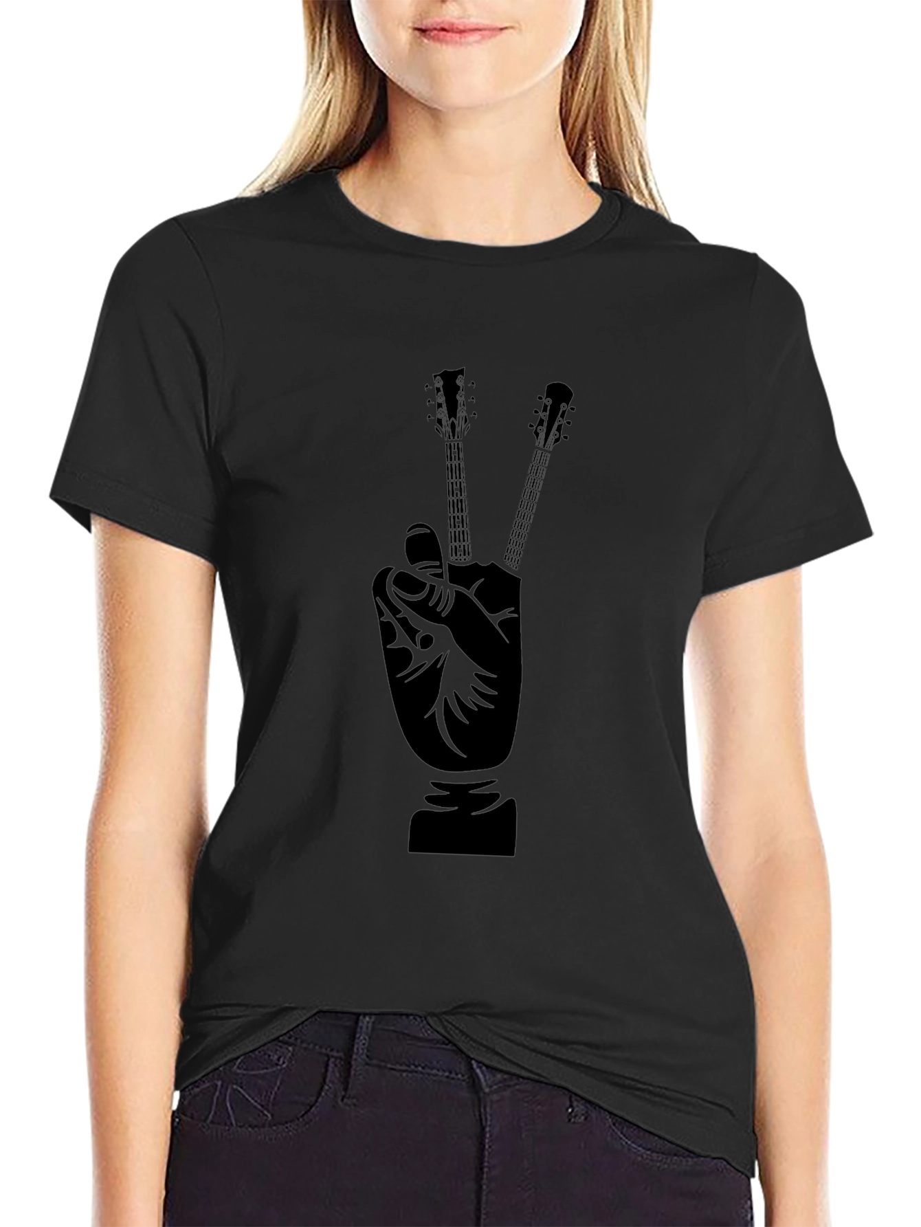 Black Graphic Tee - Peace Sign Guitars